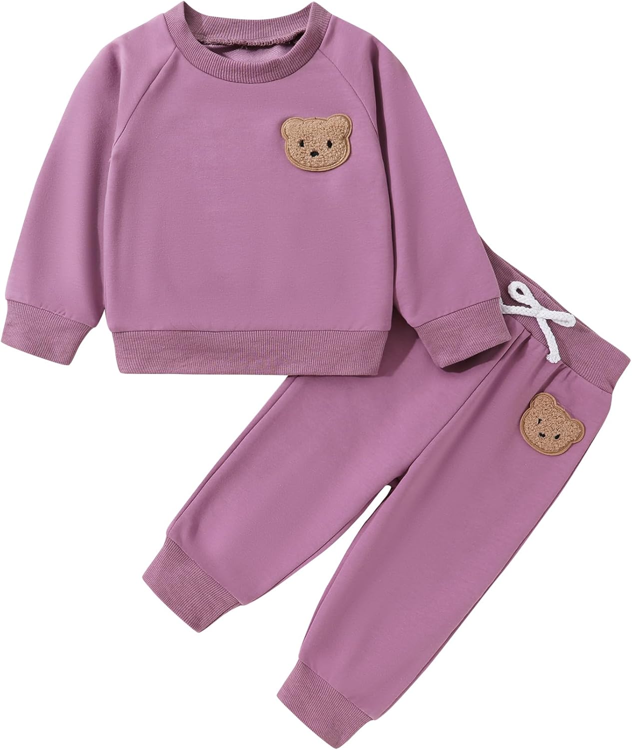 Fall Outfit for Toddler Boy Girl Long Sleeve Bear Sweatshirt Pant Sets Winter Pullover Clothes 12-18 Months Purple