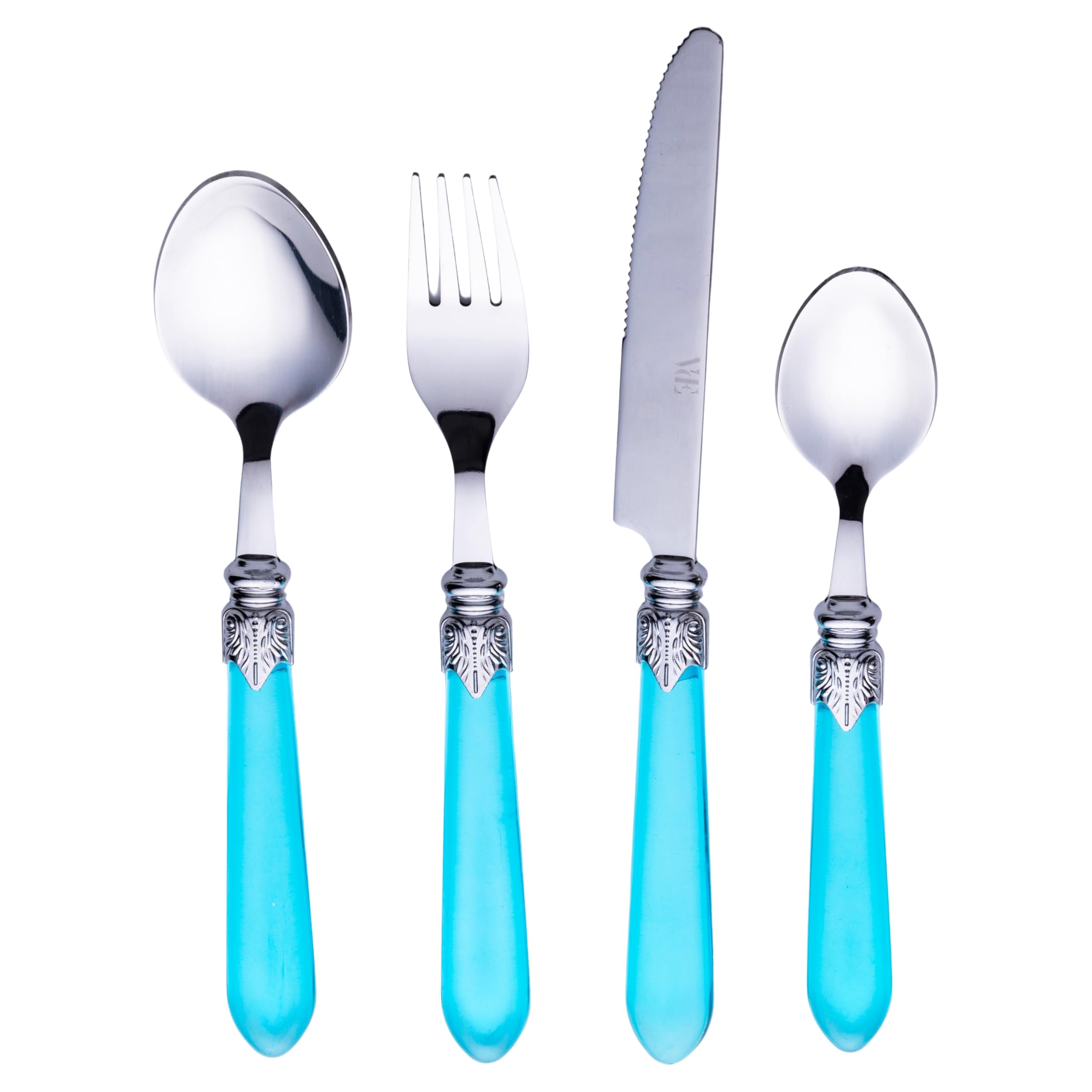 Couverts en acier inoxydable anti-tache faciles à laver avec manche bleu