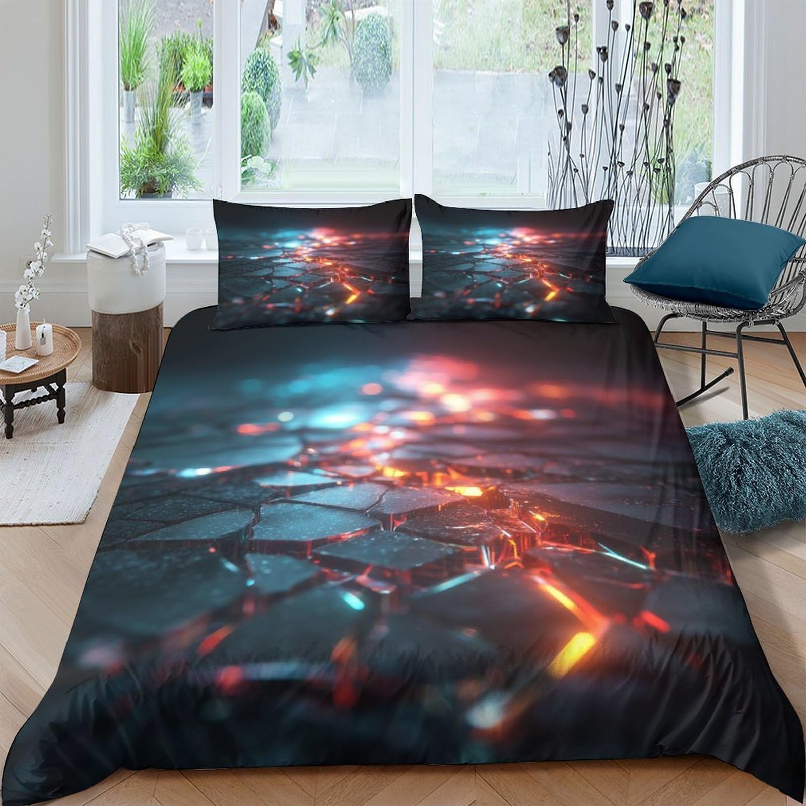 Ctjqhvkz Style-10 3D Printed Lava Flow Fitted Sheet Microfiber Soft Breathable Neon Abstract Bed Cover For Bedroom Dorm Mattress Protection Decor Single（135X200cm）