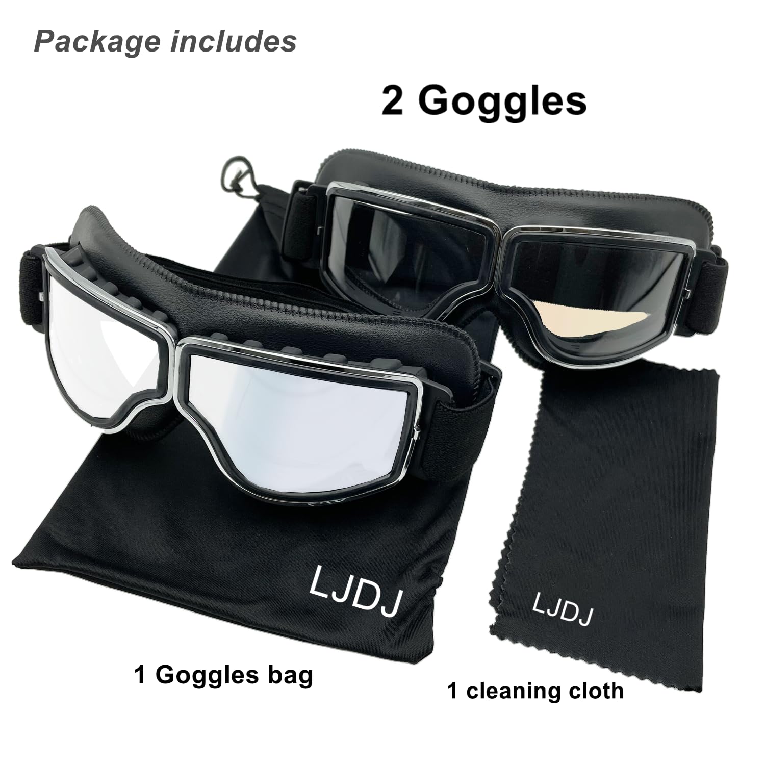 LJDJ Gafas de motocicleta, paquete de 2 gafas vintage antivaho de piel sintética