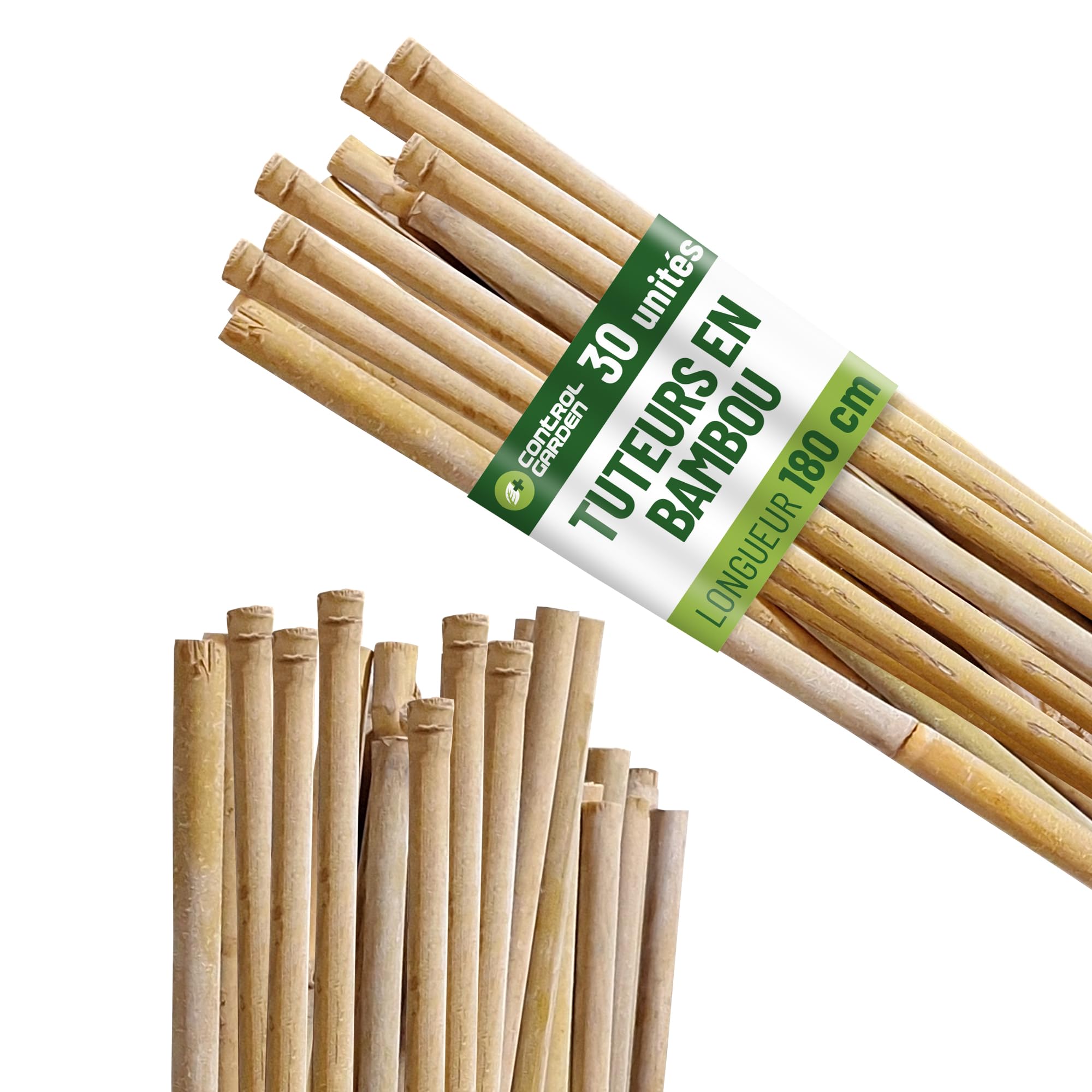 Control Garden Lot 30 Unités Tuteurs en Bambou Écologique 180 cm | Tiges Naturelles pour Plantes Ø 10-12 mm | Supports pour Arbres, Potagers, Plantes Grimpantes et Cultures