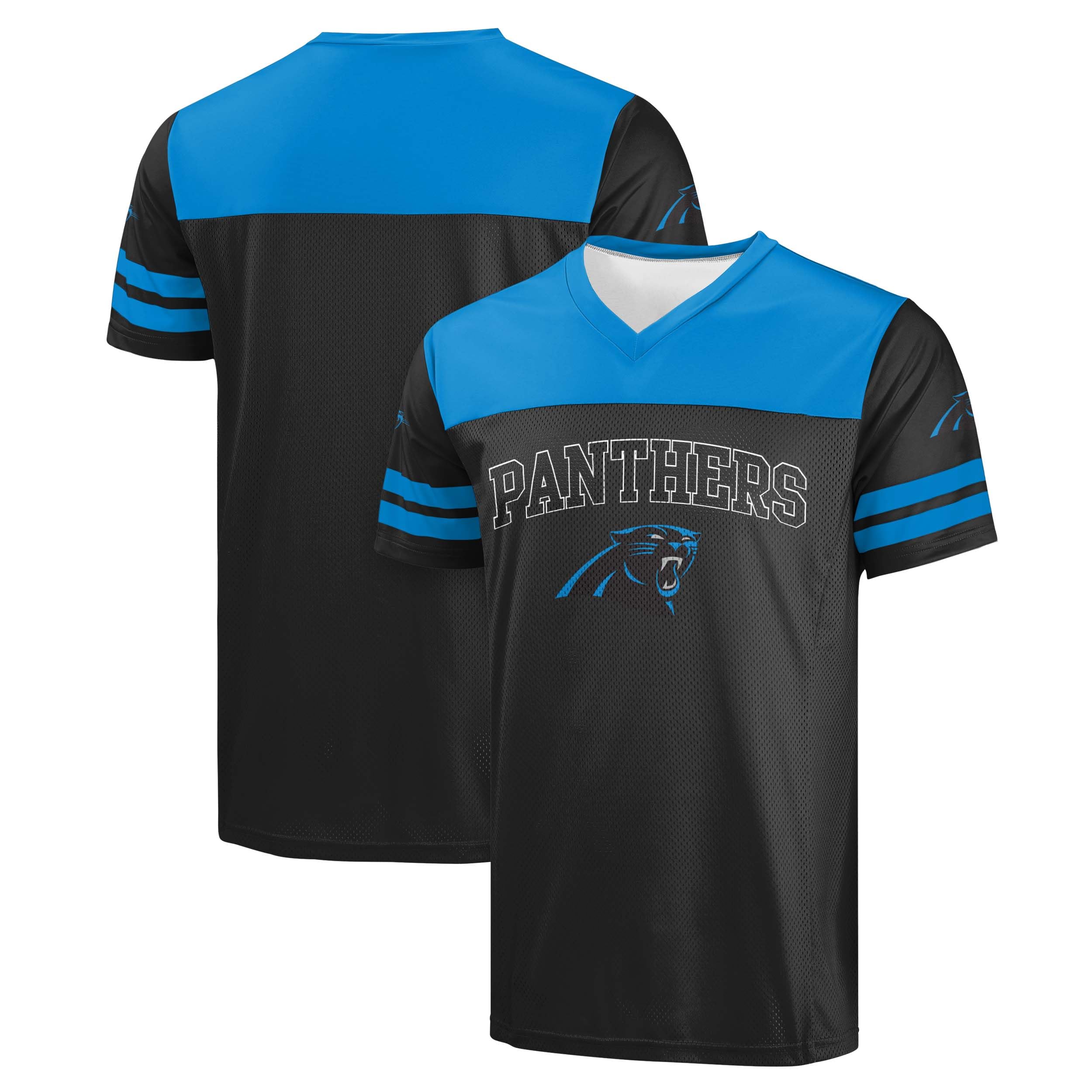 FOCO NFL Men's Officially Licensed Primary Logo Team Color Wordmark Game Day V-Neck Football Top, Carolina Panthers - Black, Medium