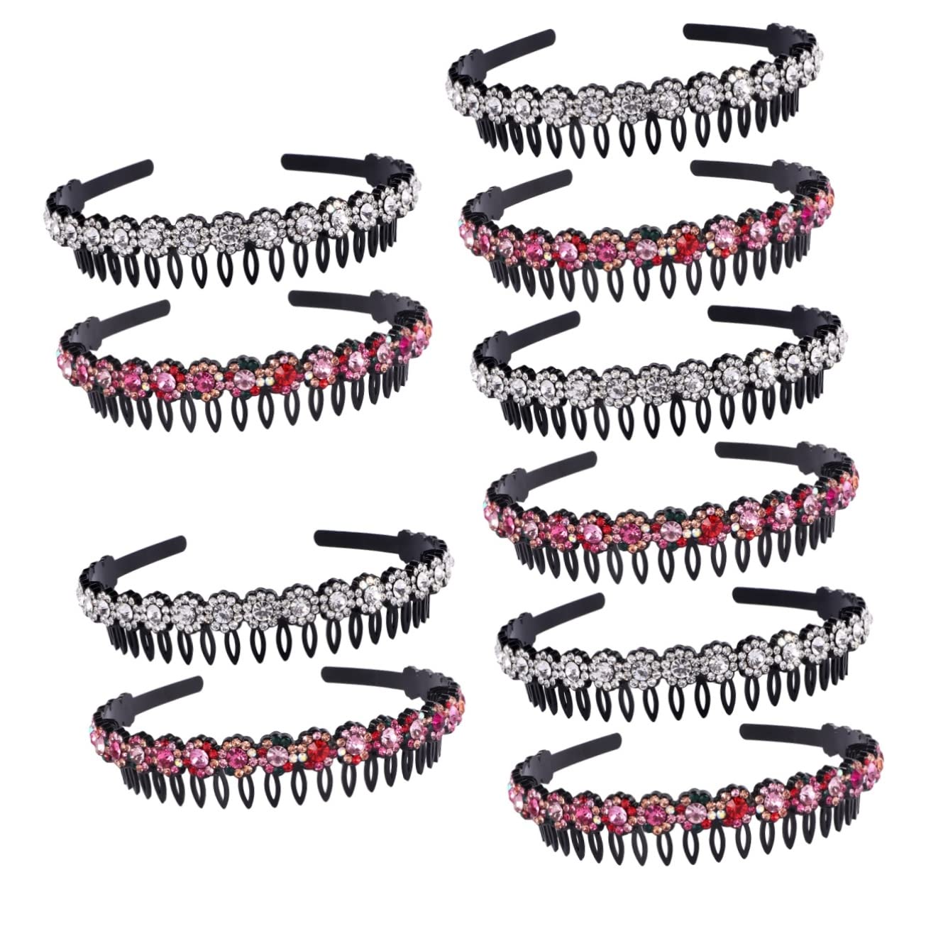 minkissy 10pezzi Cerchietti Antiscivolo Con Pettine e Strass Per Donne Design Elegante Per Trucco Spa e Uso Quotidiano Misto