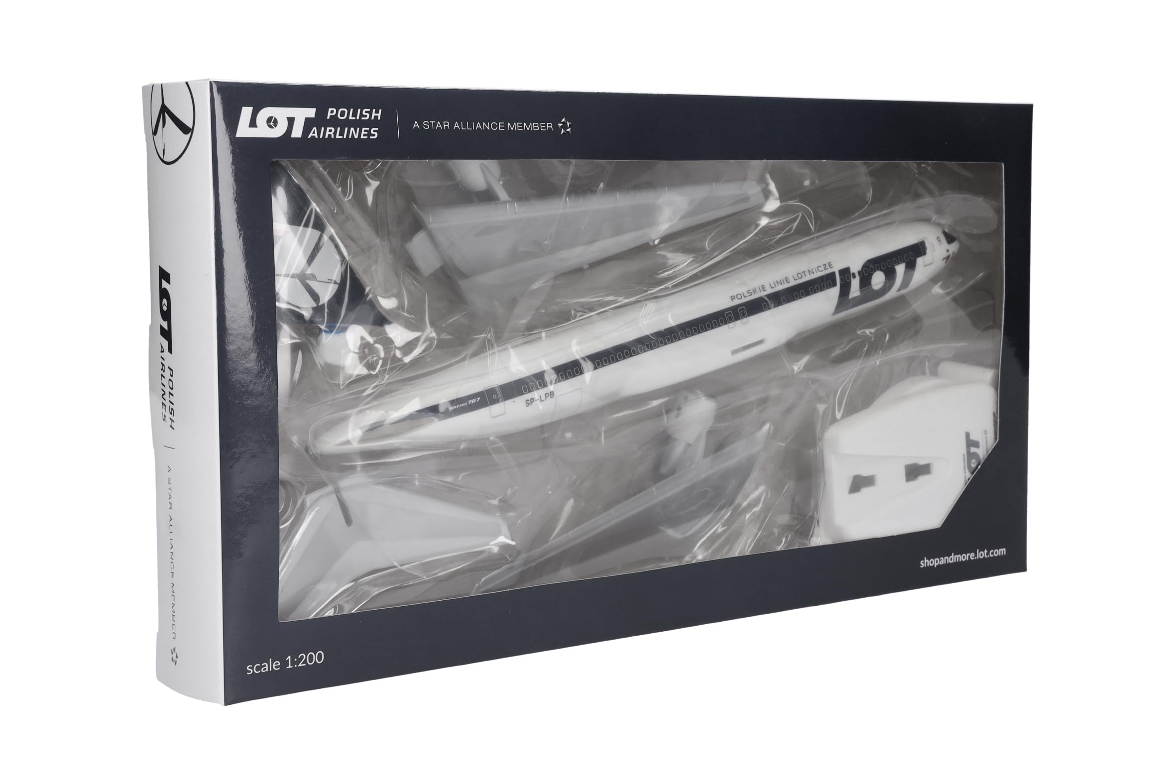 Herpa Snap-Fit Modellflugzeug Lot Polish Airlines Boeing 767-300, Miniatur im Maßstab 1:200, Sammlerstück, Modell mit Standfuß, Kunststoff