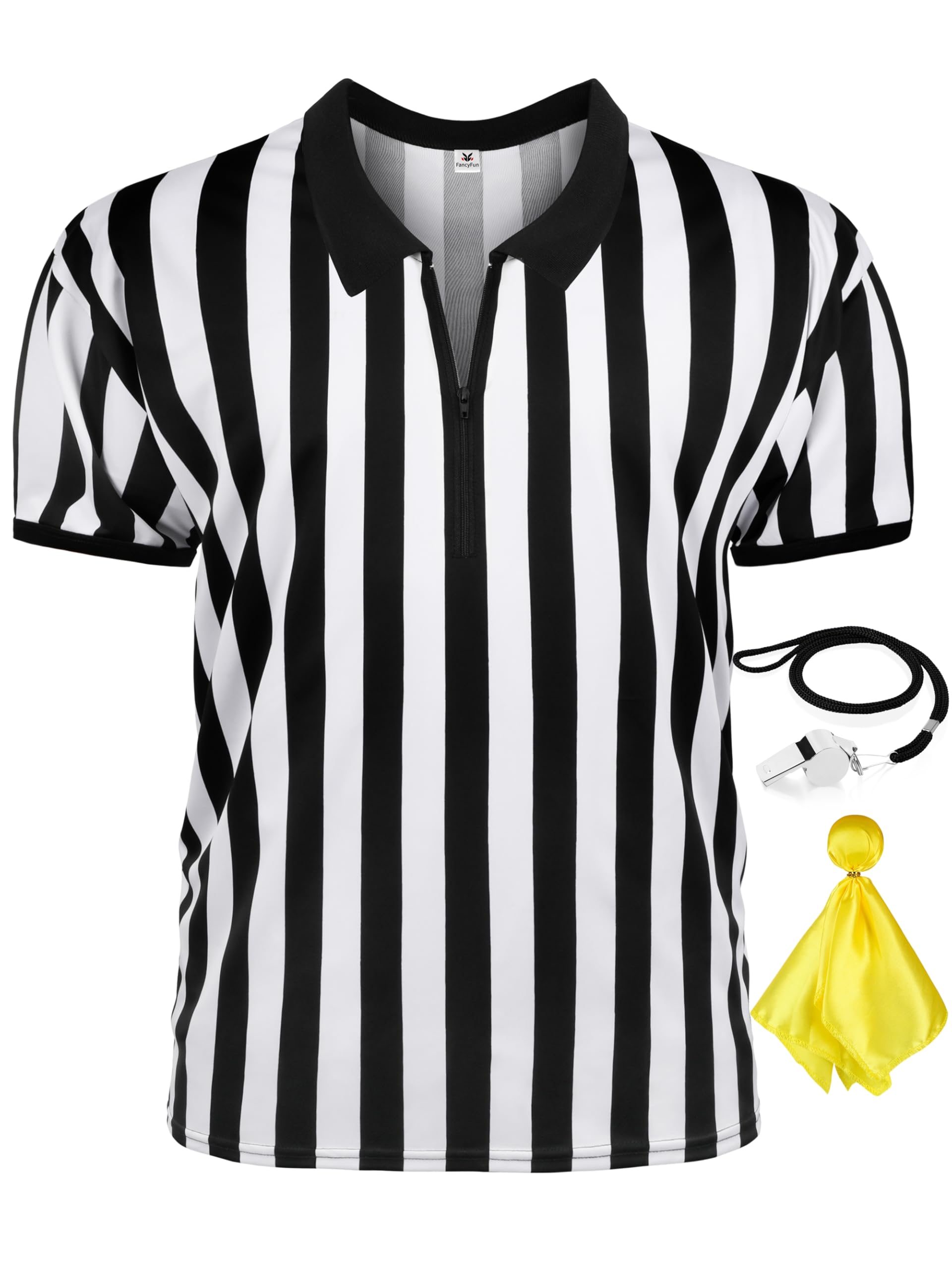 3 Pcs Referee Shirt, Referee Costume Men Women Zipper Collar Black and White Striped Ref Shirt for Football Soccer Sports