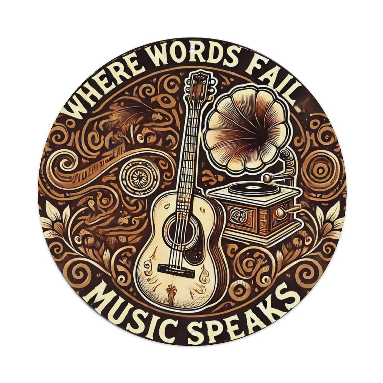 Vintage Guitar And Gramophone Design Retro Metal Tin Sign, Vintage Metal Poster for home, Gaming Room, Studio Workshop,Bar,Garage Wall Art Decor 8x8 inch