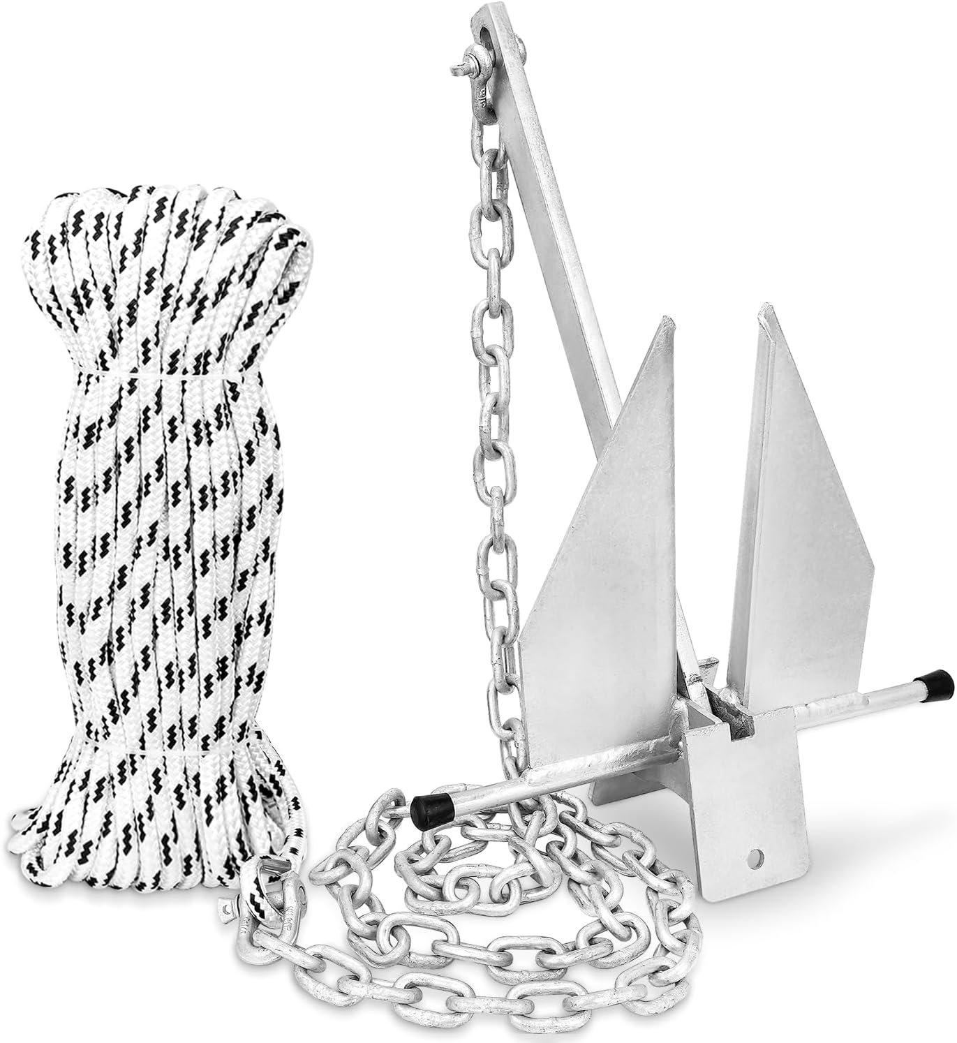 Boat Anchor Kit Fluke Anchor with Chain and Anchor Rope Set for Boats Pontoon, Deck, Fishing, and Sail