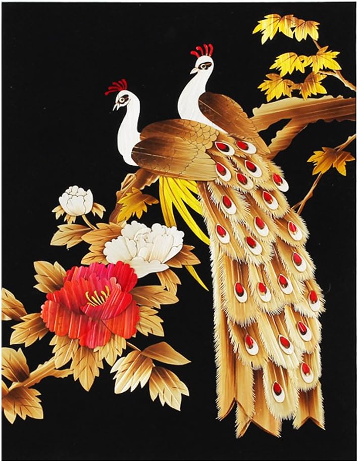 Handmade Craft Paintings Wall Decor The Peacock with Peony Chinese Traditional Style-Unframed