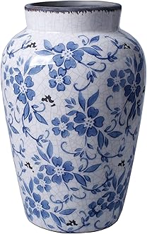 Vintage Blue and White Vase Porcelain Flower Vase Ceramic for Home Decor Rustic 9.7" H