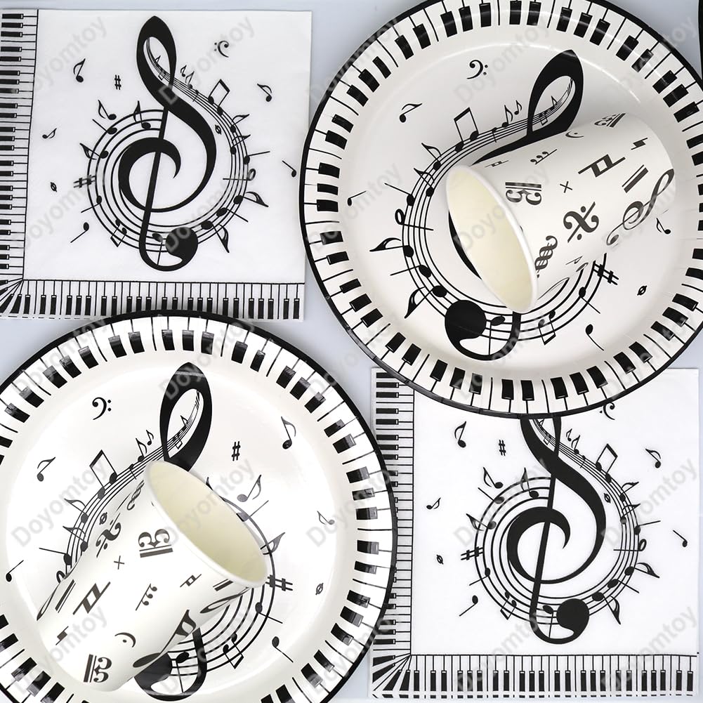 Doyomtoy Set da tavola per feste con note musicali, 61 pezzi, 20 piatti, 20 bicchieri, 20 tovaglioli, 1 tovaglia, decorazione per feste di compleanno