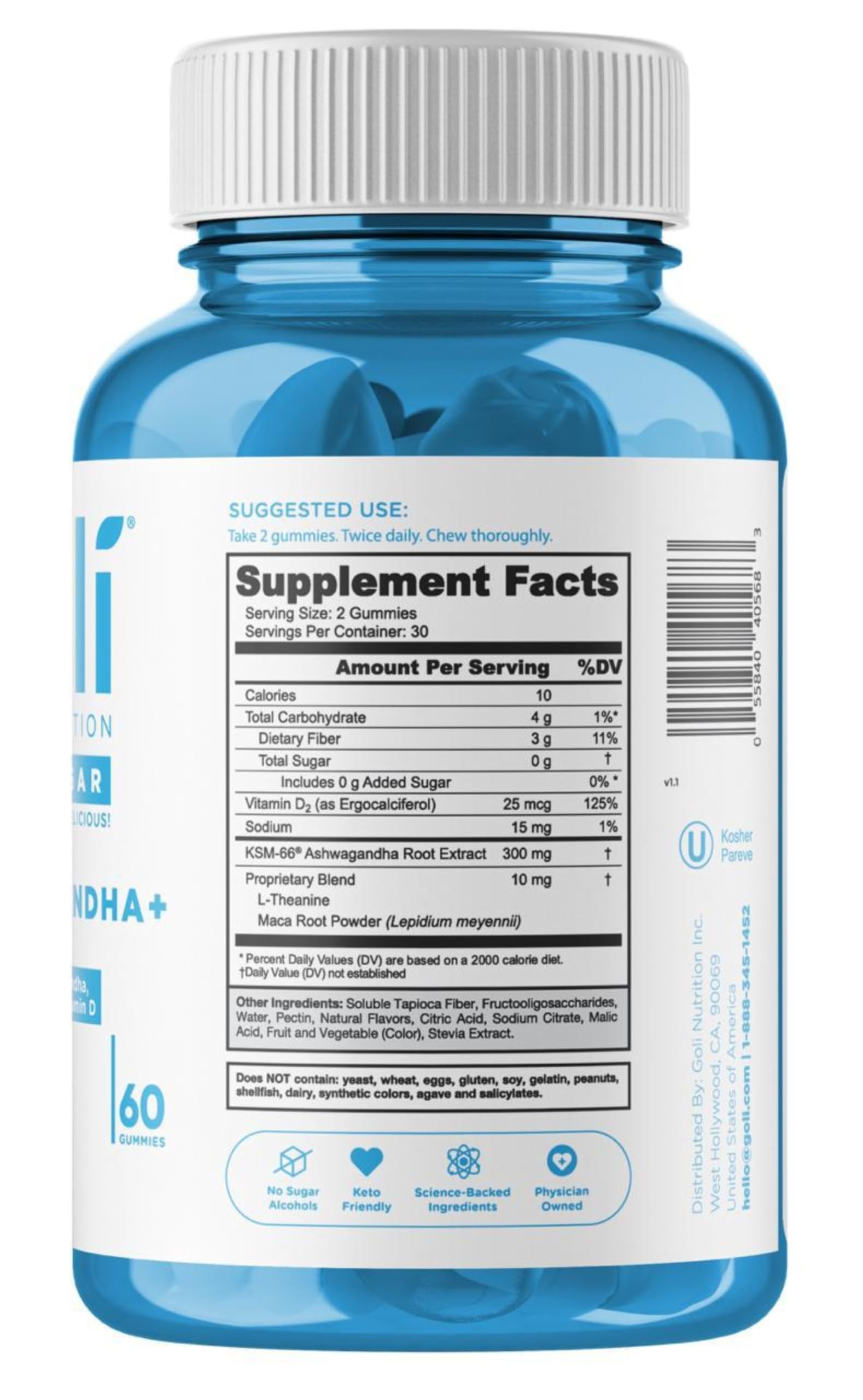 Goli Zero Sugar Ashwagandha Gummies with KSM-66, L-Theanine, Maca and Vitamin D - No Sugar Alcohols - Vegan, Keto-Friendly, Non-GMO — Amazon image 8