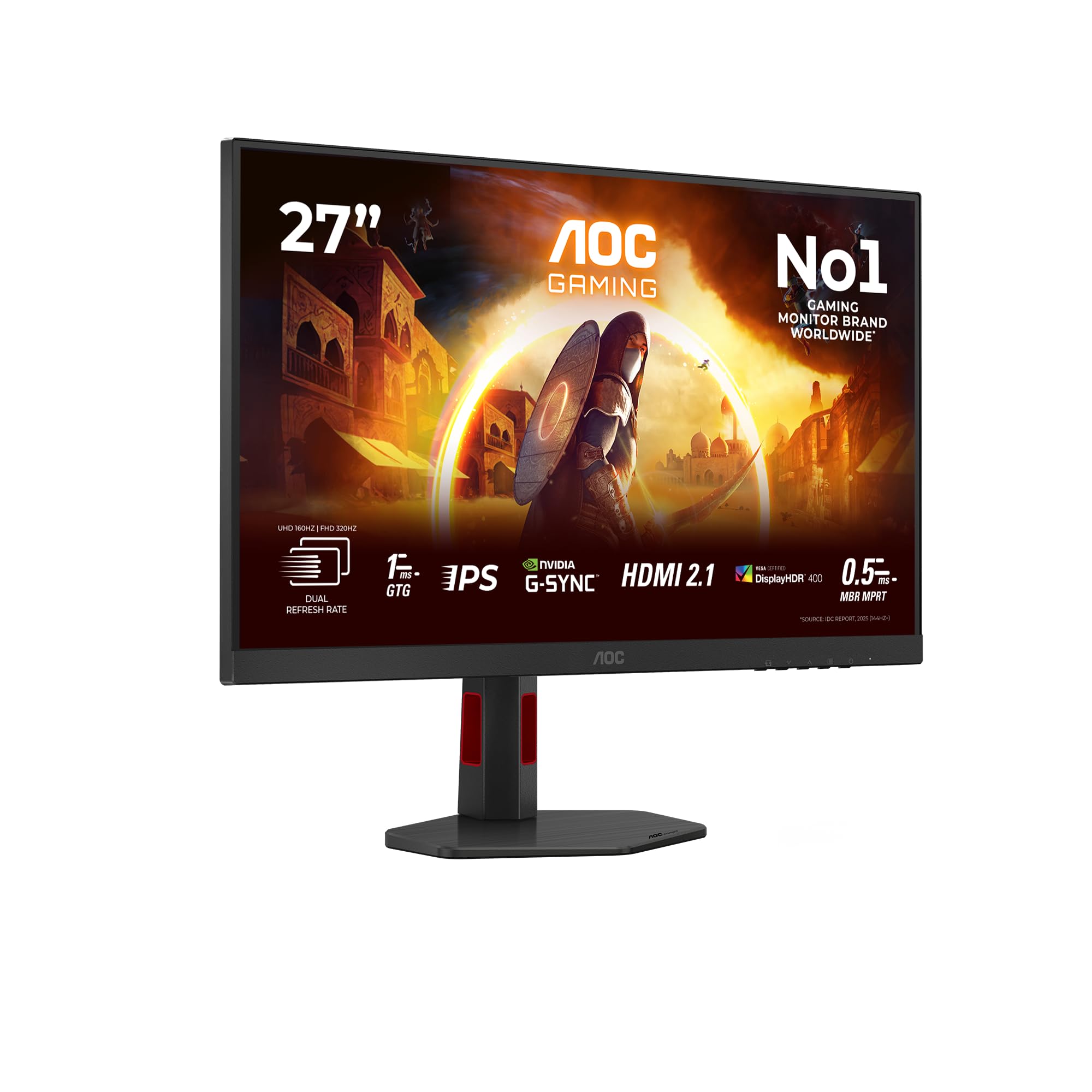 AOC Gaming Monitor U27G4R 27 pollici, 3840x2160, UHD, 160Hz, Fast IPS Panel, 0.5ms MPRT, USB Hub, Height Adjustment, (HDMI2x 2.1 DP 1x 1.4) Adaptive Sync, HDR400, G-Sync Compatible, Nero
