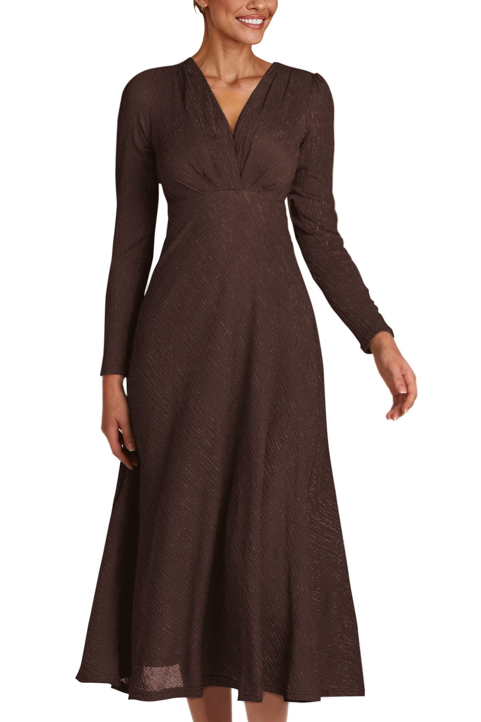 PRETTYGARDEN Women's 2023 Fall Midi Dress Casual Long Sleeve V Neck Cocktail Party A Line Flowy Dresses