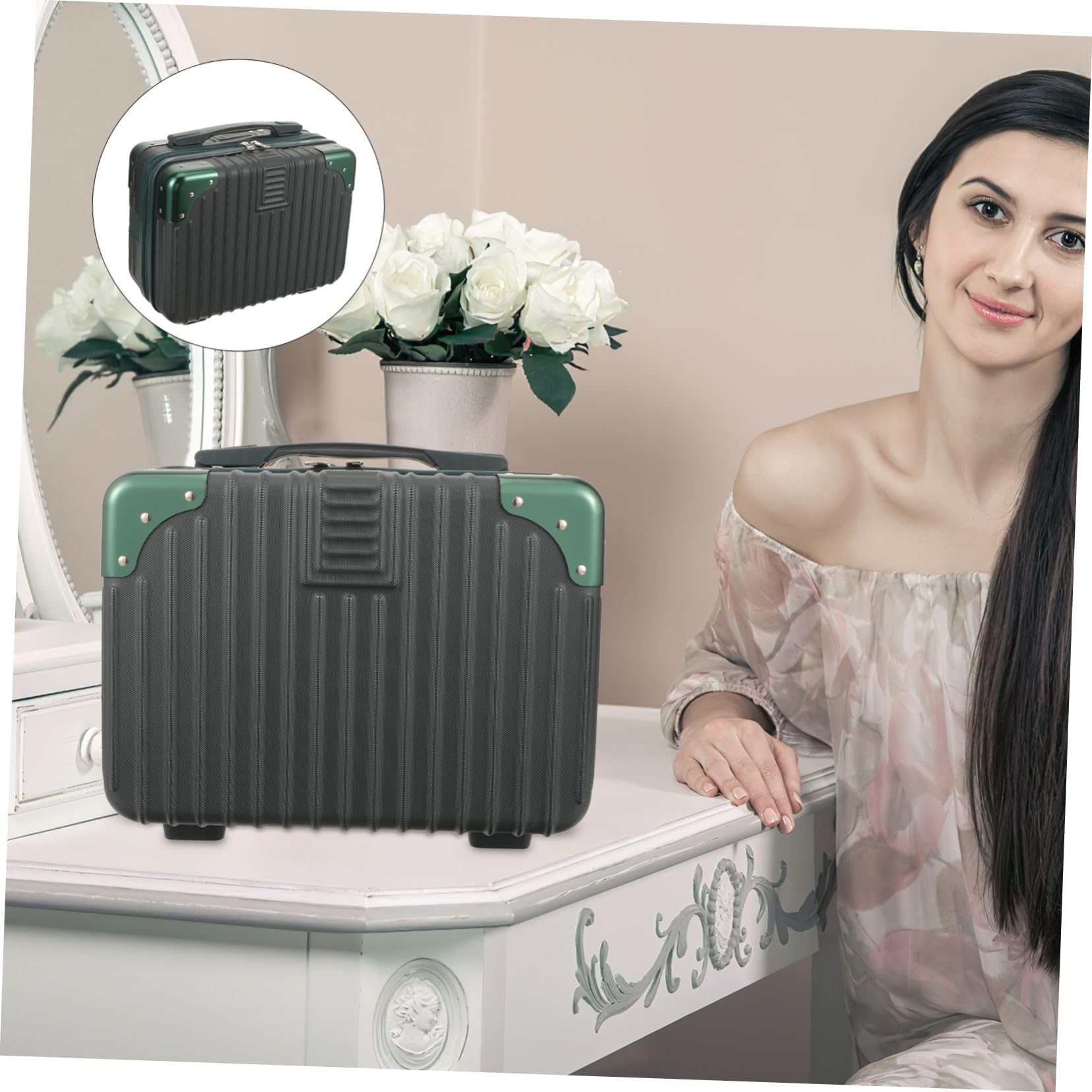 Borsa per Cosmetici da Viaggio 14 Pollici, Custodia per Trucchi Rigida Manico, Porta Trucchi per Donna, Beauty Case Viaggio Chiusura a Cerniera