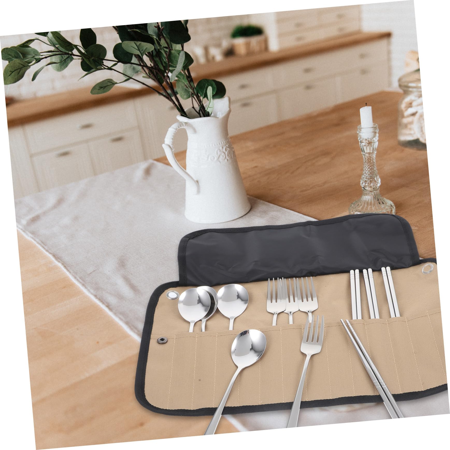 UPKOCH Cubiertos para Camping Multifunción con Bolsa de Nylon de Vajilla Ligera para Barbacoa al Aire Incluye Cuchara Tenedor y Palillos Diseño Compacto y Portátil para Picnic y