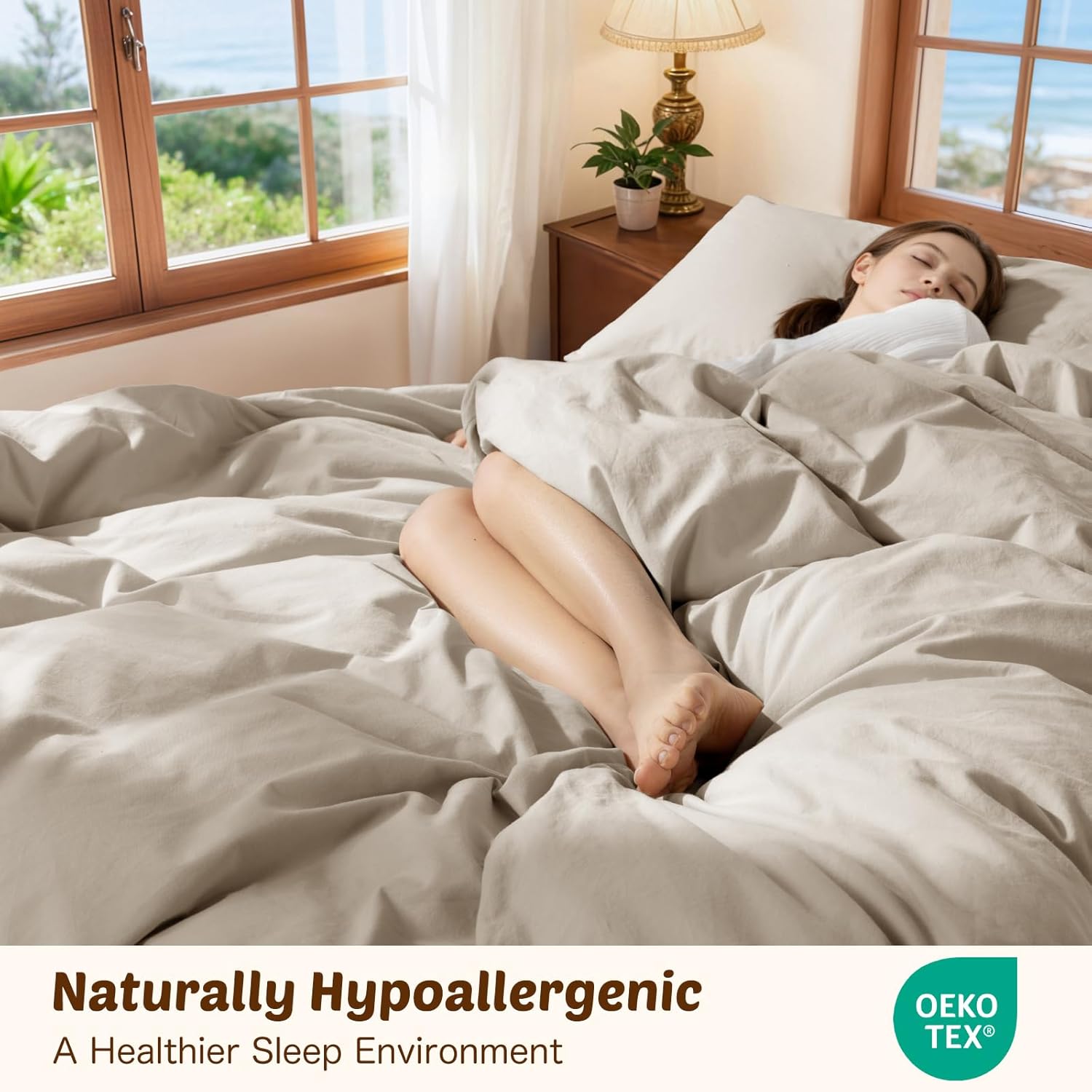 100% Linen Duvet Cover Set King Size, Pure Natural French Flax Linen Duvet Cover, Breathable for Hot Sleepers, Zipper Closure & Corner Ties - 3 Piece (Linen,King)