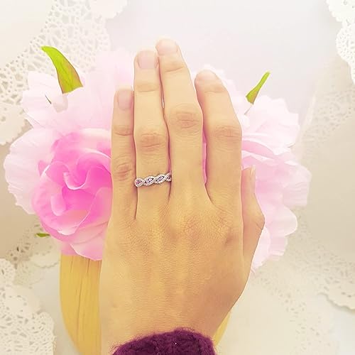 Miniatura 2 de Dazzlingrock Collection Anillo de boda de aniversario con piedras preciosas redondas y diamantes blancos para mujer (color diamante blanco I-J,