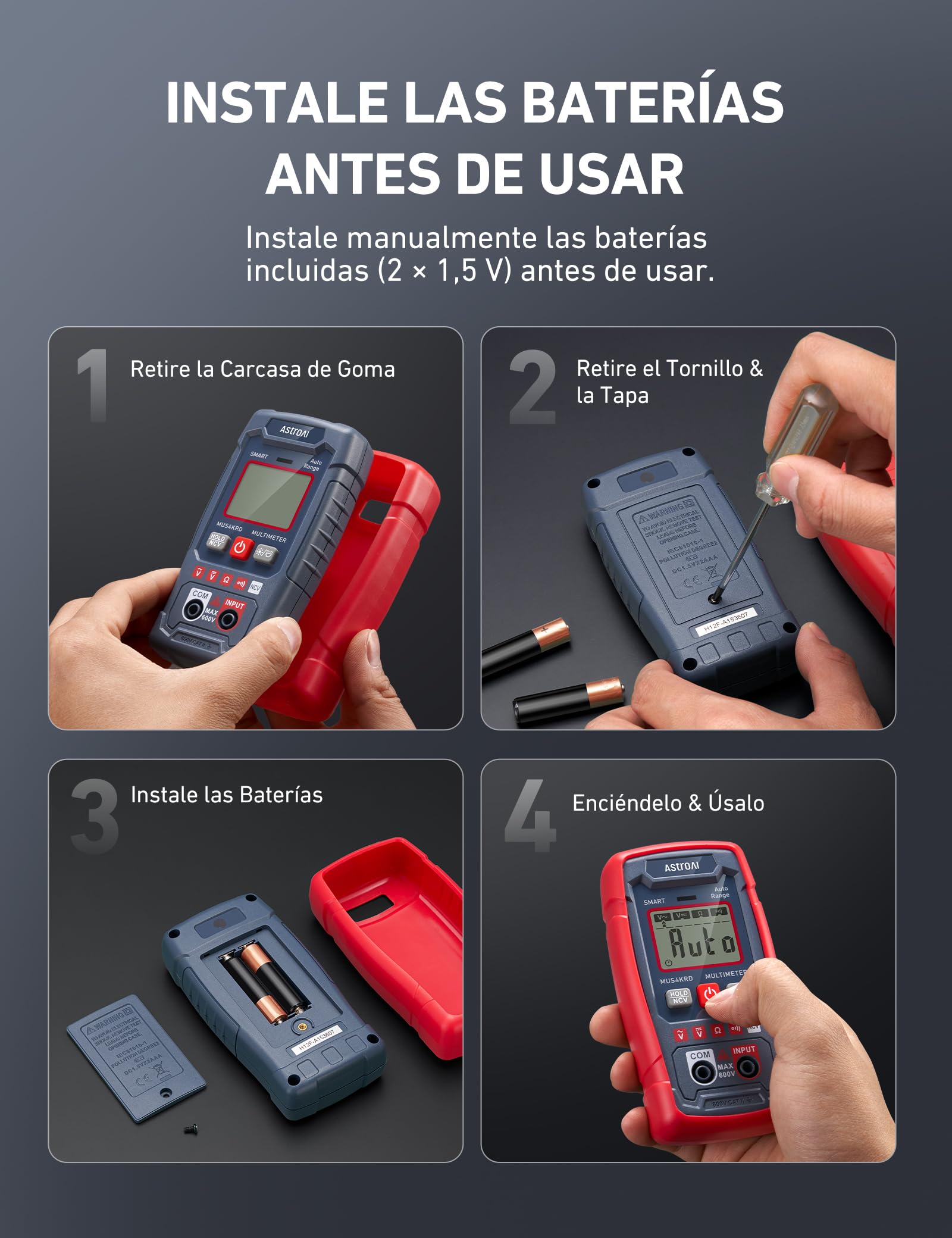 AstroAI Multímetro Digital Inteligente 4000 Cuentas, Polimetro Digital de Larga Duración, Tester Electricista de Rango Automático para Voltaje CA/CC, Resistencia y Continuidad