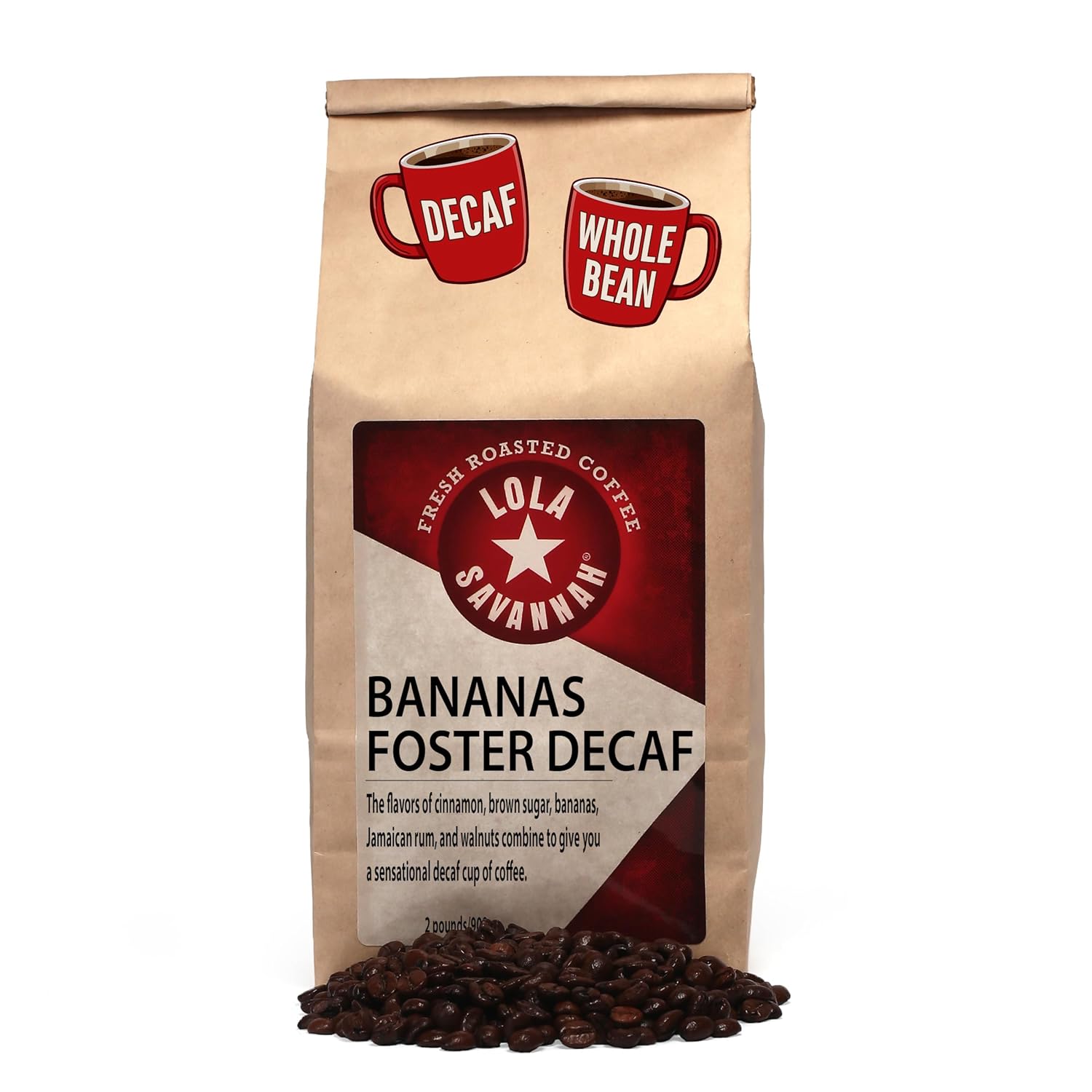 Lola Savannah Bananas Foster Whole Bean Decaf Coffee, 2lb