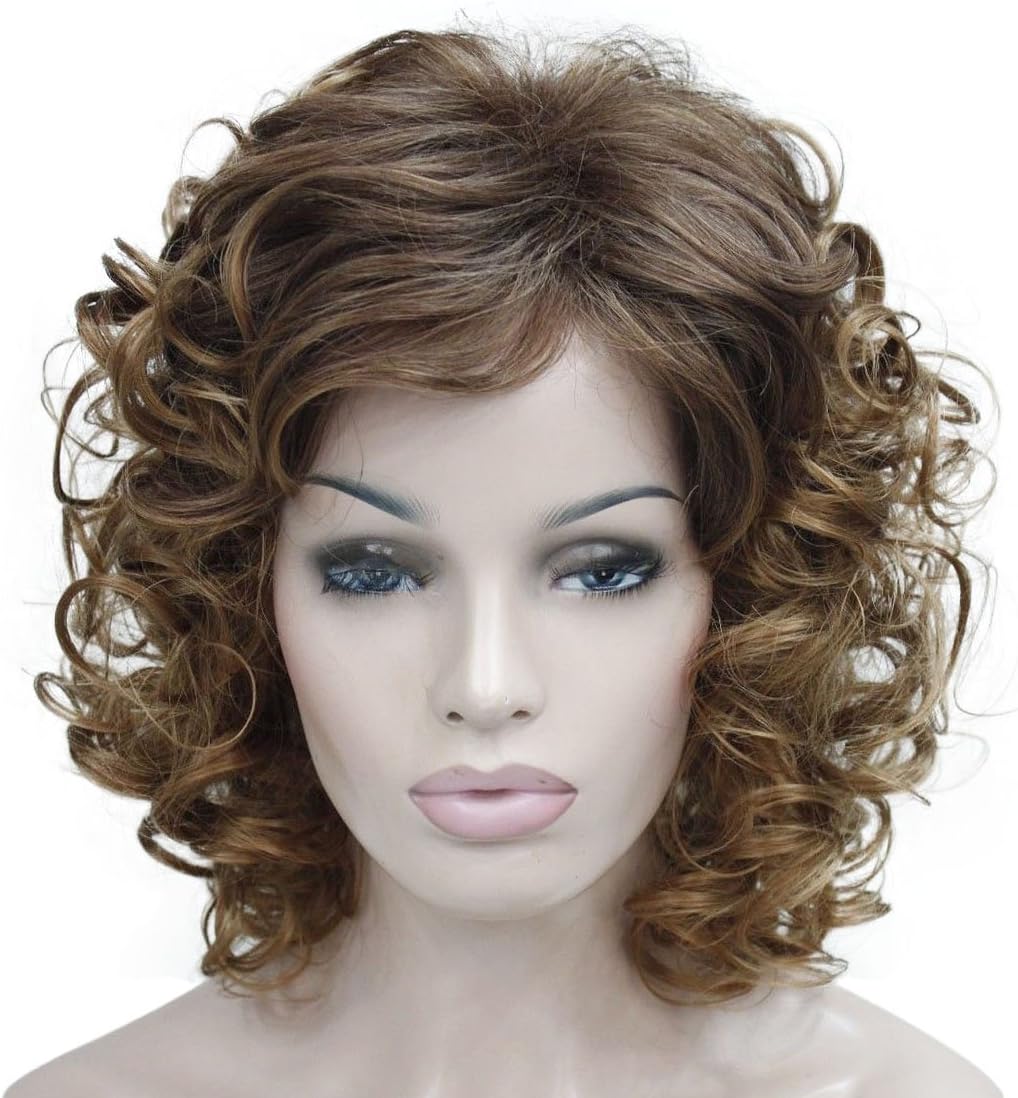 Lydell Short Soft Super Curly Synthetic Wigs Layered Natural Movement Dark Auburn and Strawberry Blonde mix