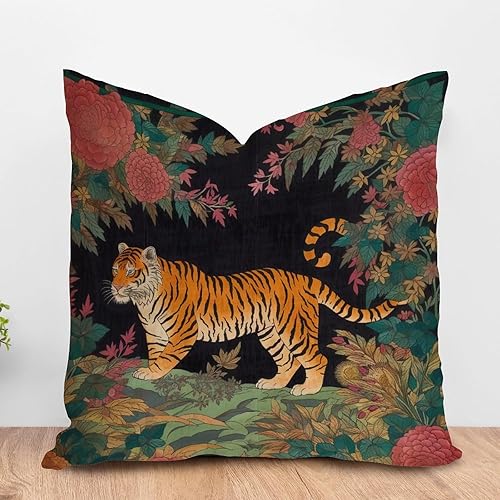 Vista 399 de ArogGeld Chinoiserie - Funda de cojín con estampado de leopardo y guepardo fucsia, con manchas de animales de vaca, color rosa oscuro, decoración