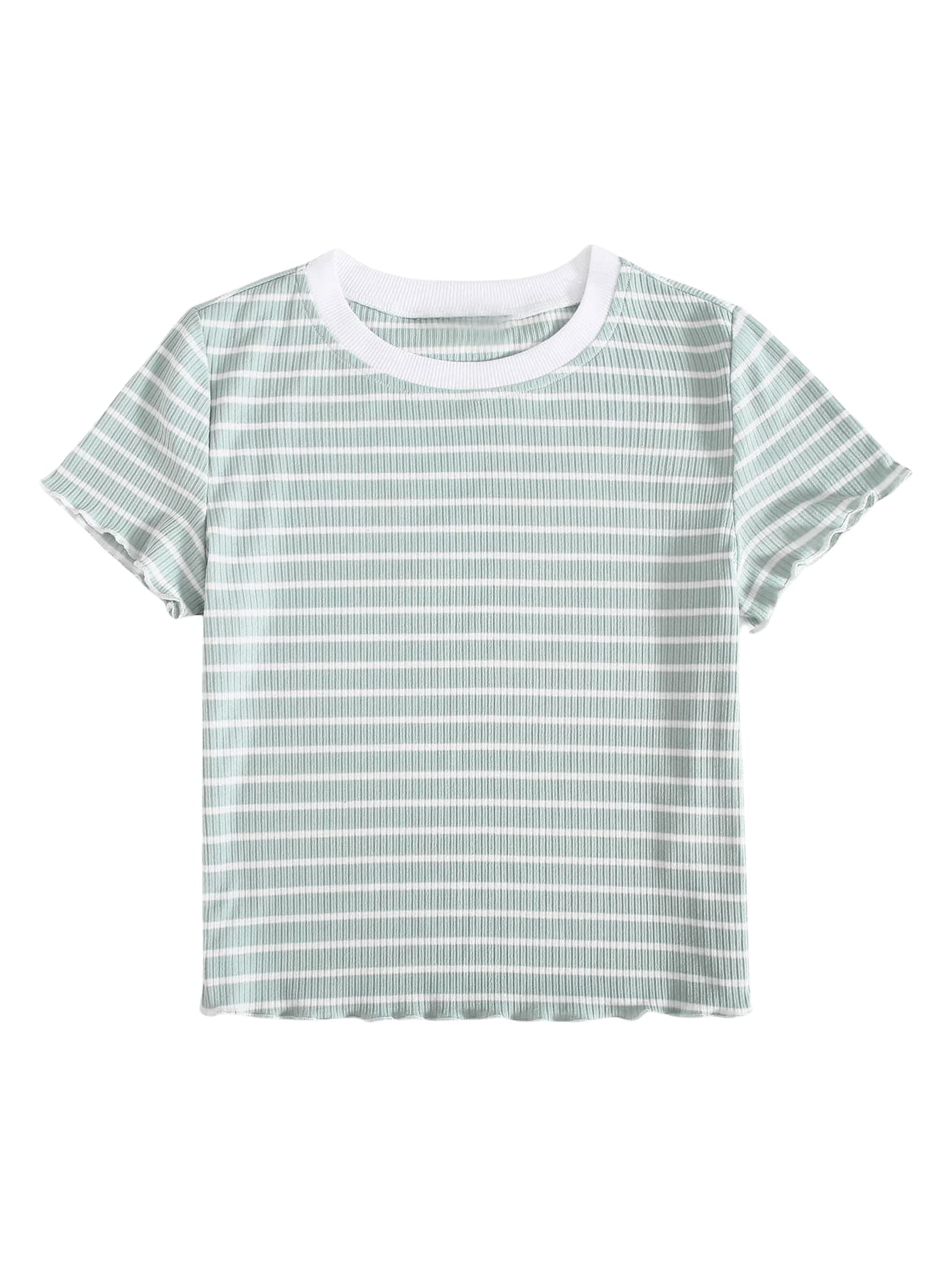 SweatyRocks Women's Striped Ringer Crop Top Summer Short Sleeve Color Block T-Shirts