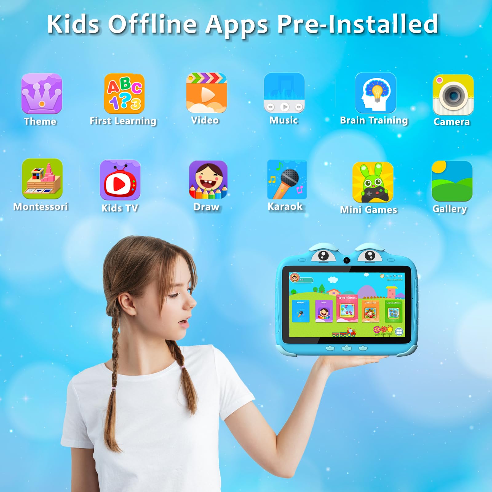 Tableta infantil para niños de 3 a 7 pulgadas, tableta para niños pequeños, tabletas Android para niños, tabletas de 32 G para niños, tableta WiFi para niños con control parental, funda a prueba de 2