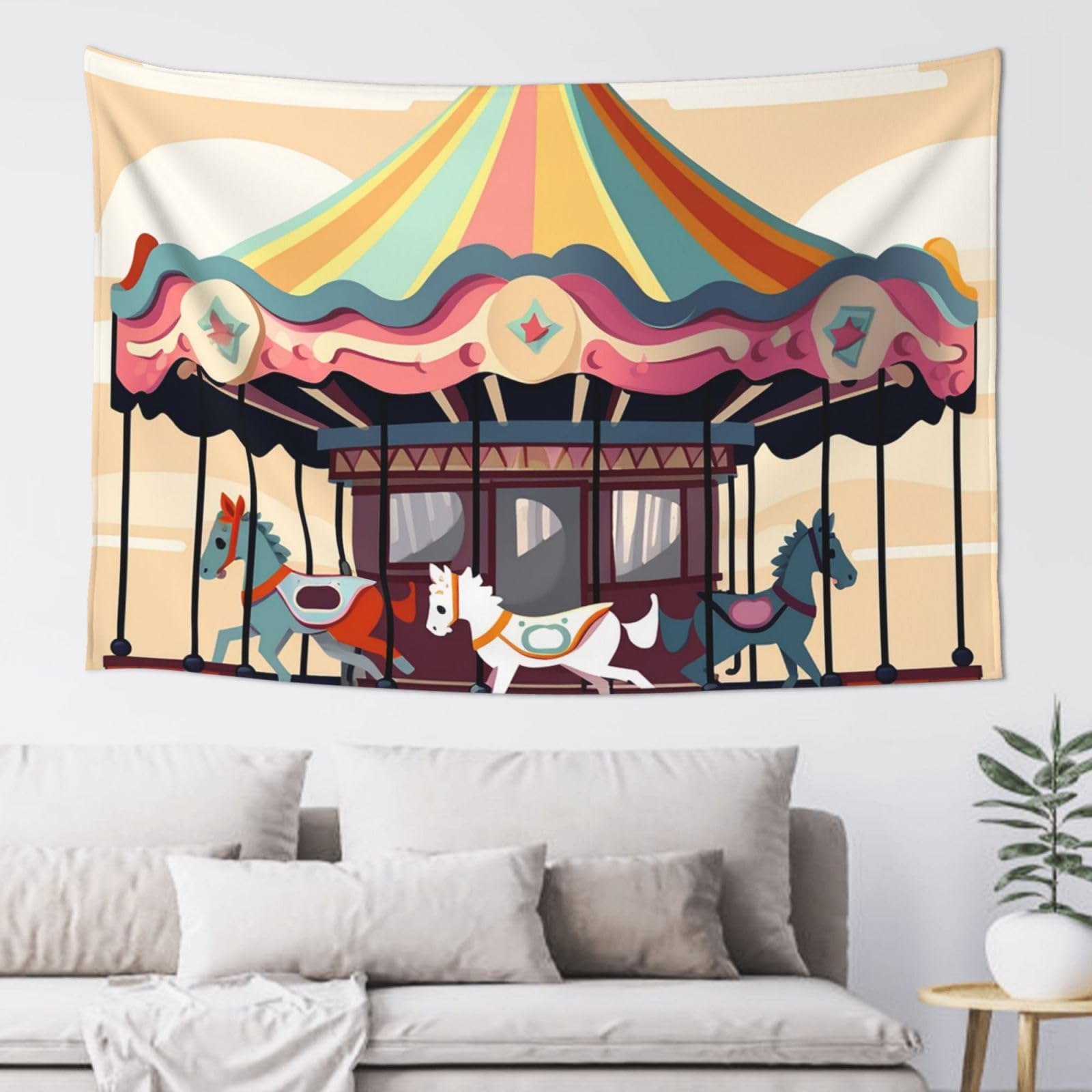 FodPand Carousel Tapestry for Bedroom Aesthetic, Wall Hanging Tapestries Art Decor Backdrop Wall Tapestry for Dorm Living Room Funny Poster Party Banner Background 40" X 60"