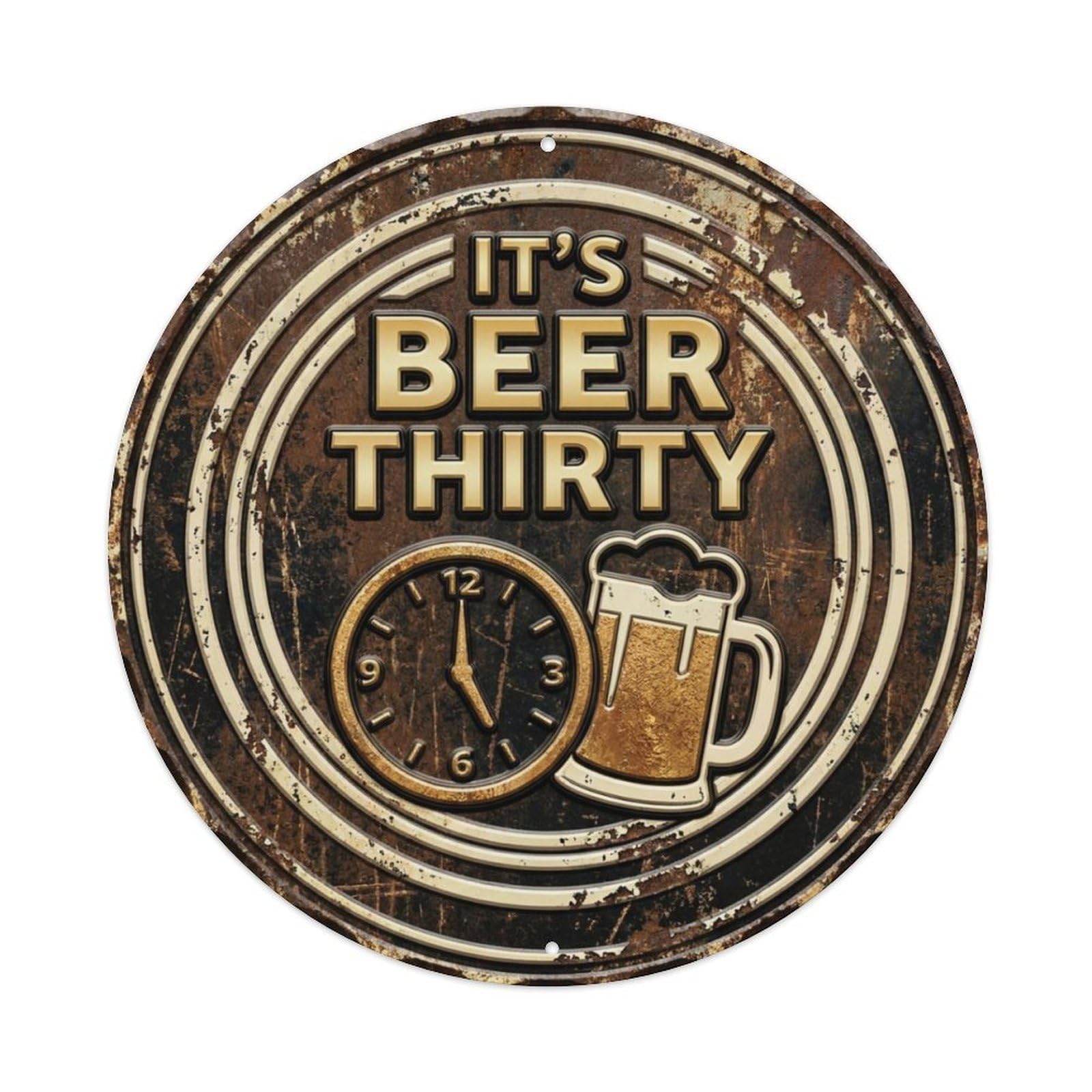 Beer Thirty Vintage Workshop Display Retro Slogans 1 Vintage Metal Tin Sign Plaque Wall Decor for Cafe, Club, Garden Round Metal Poster 8x8Inch