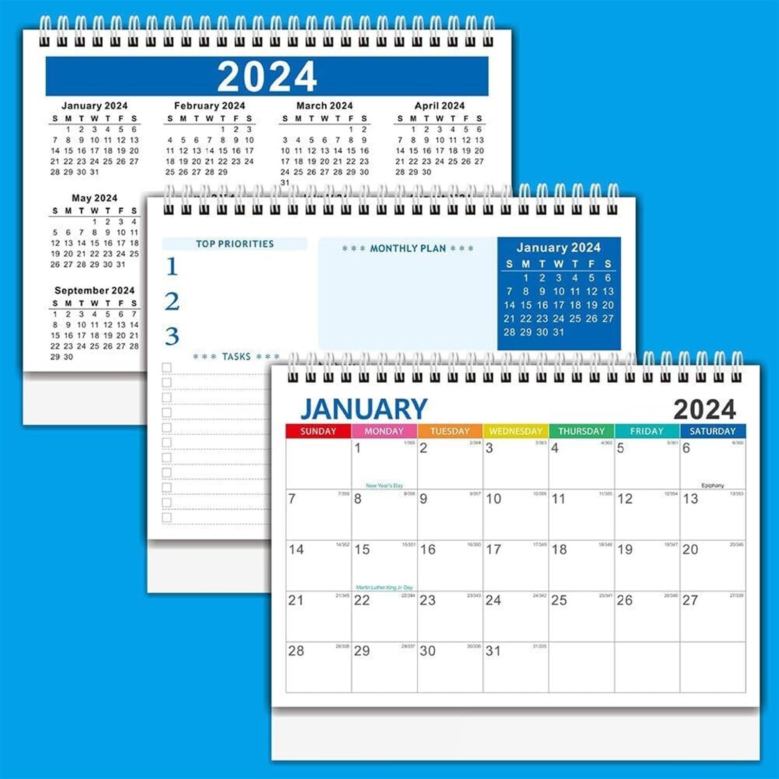 Calendario 2024 Calendario da Tavolo 2024 Calendario Annuale da 12 Mesi Calendario da Tavolo/da Parete per Notebook Calendario da Scrivania (Color : 2pcs)