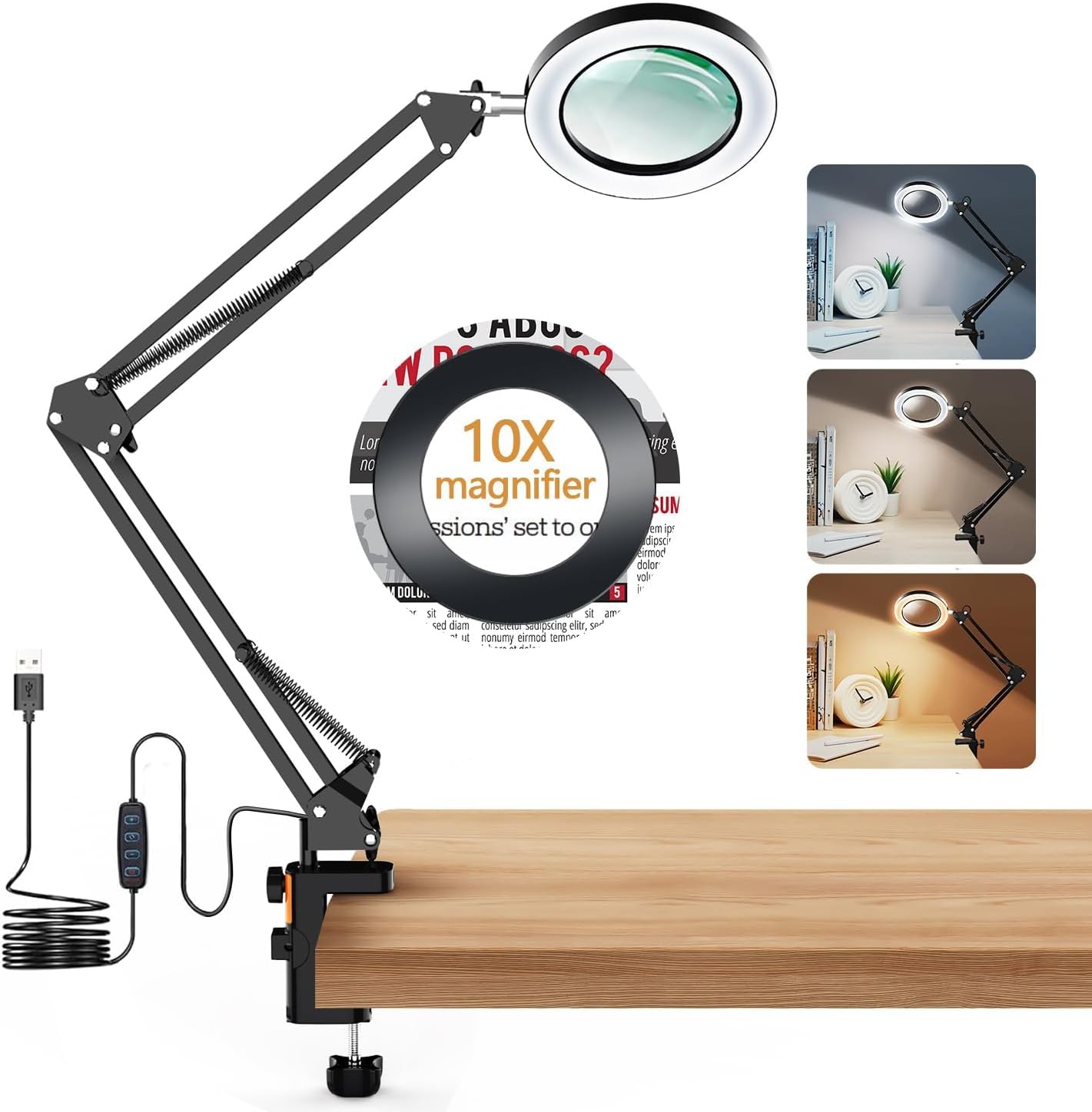 LANCOSC Loupe grossissante x10 avec lumière, 3 modes de couleur en