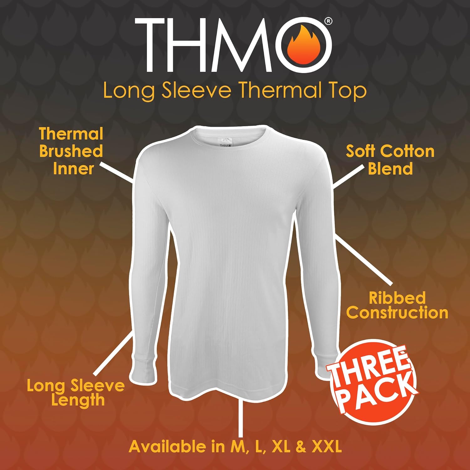 THMO - 3 Pack Mens Thermal Underwear Top | Winter Base Layer Long Sleeve Top