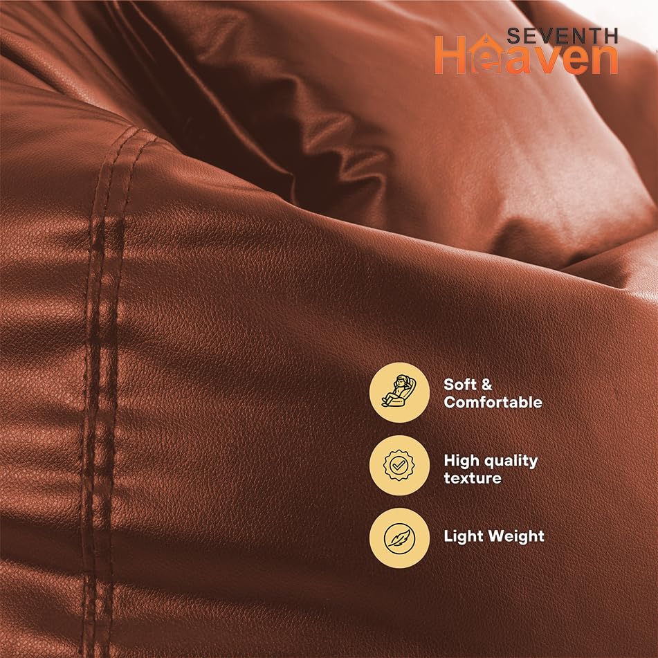 Image of Seventh Heaven 4XL Bean Bag Cover with Footrest and Cushion | Premium Scratch Resistant Leatherette | Tear Drop Bean Bag Sofa | Tan Leatherette Fabric
