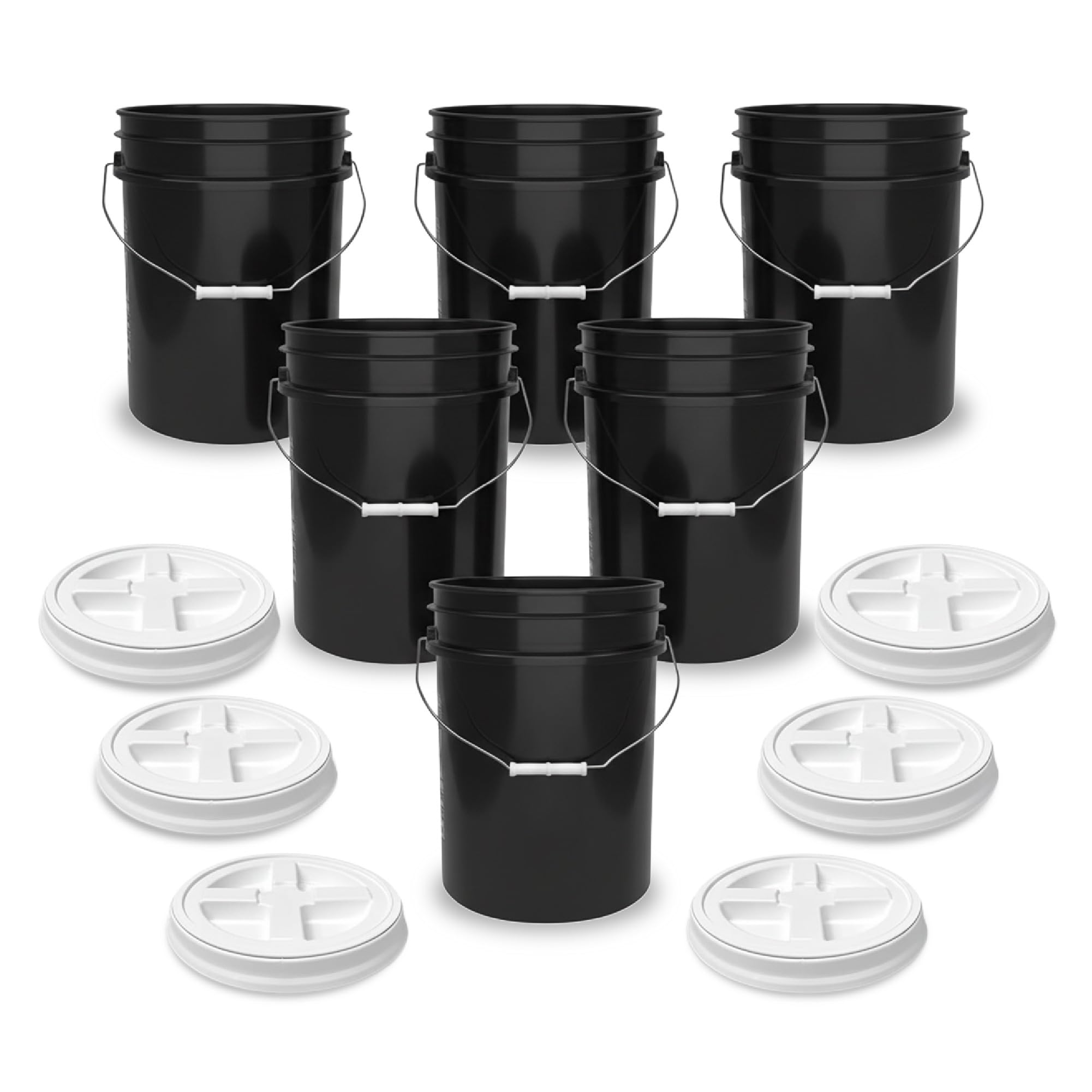 ePackageSupply 5 Gallon Bucket - Food Grade w/Lid BPA-Free, Black/White, 6
