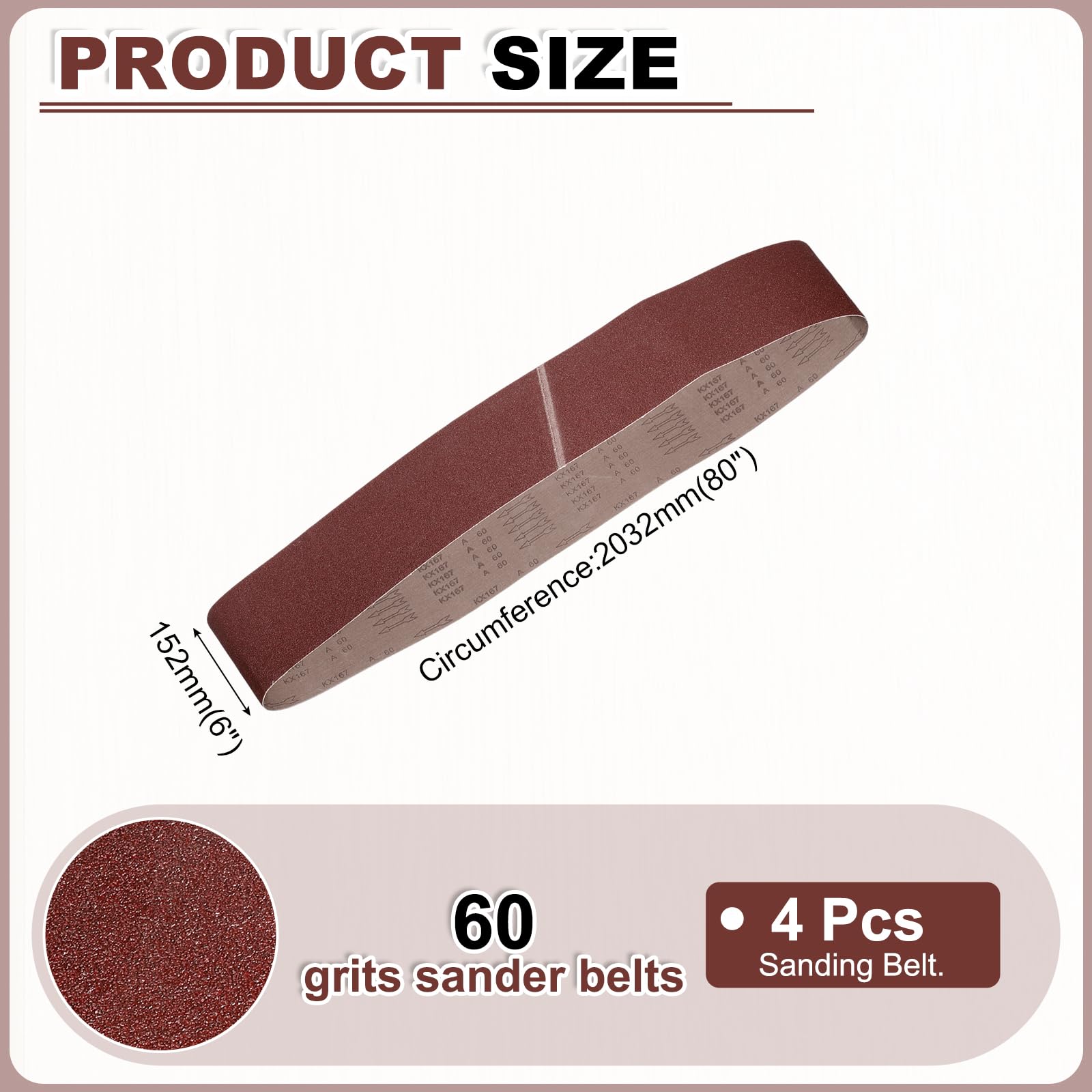 QUARKZMAN 152mm x 2260mm Nastri Abrasivi, 4Pz 60 Grana Carta Vetrata per Levigatrice Ossido di Allumina Per Lavorazione Legno, Lucidatura Metalli, Affilatura Coltelli
