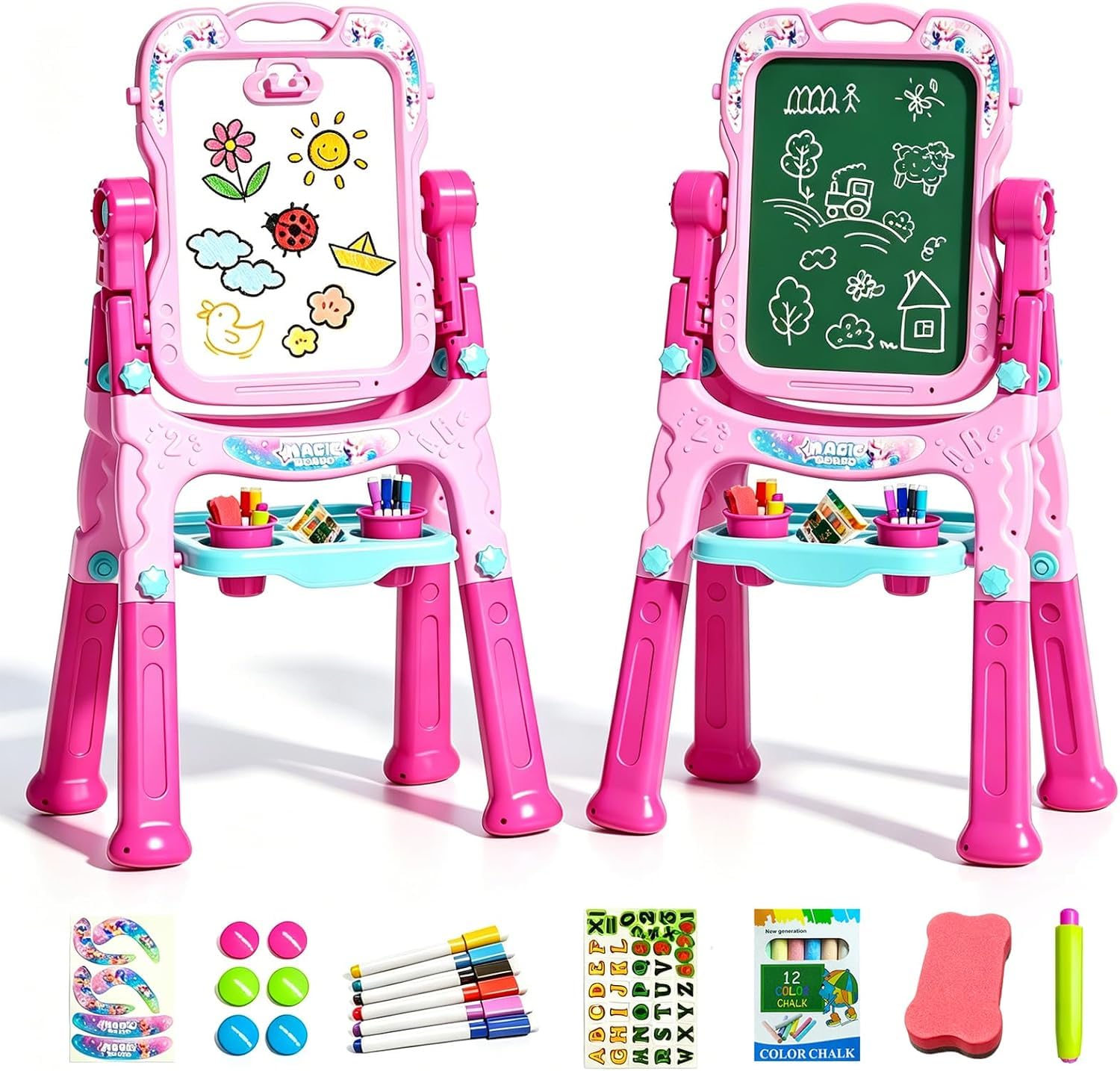 EUCOCO Tableau Enfant Double Face, Jouet Enfant 2 3 4 5 6 Ans Cadeau Fille 2 3 4 5 6 Ans Jouet Fille 1-6 Tableau Chevalet Peinture Educatif Jeux Tablette Dessin Cadeau Anniversaire Filles