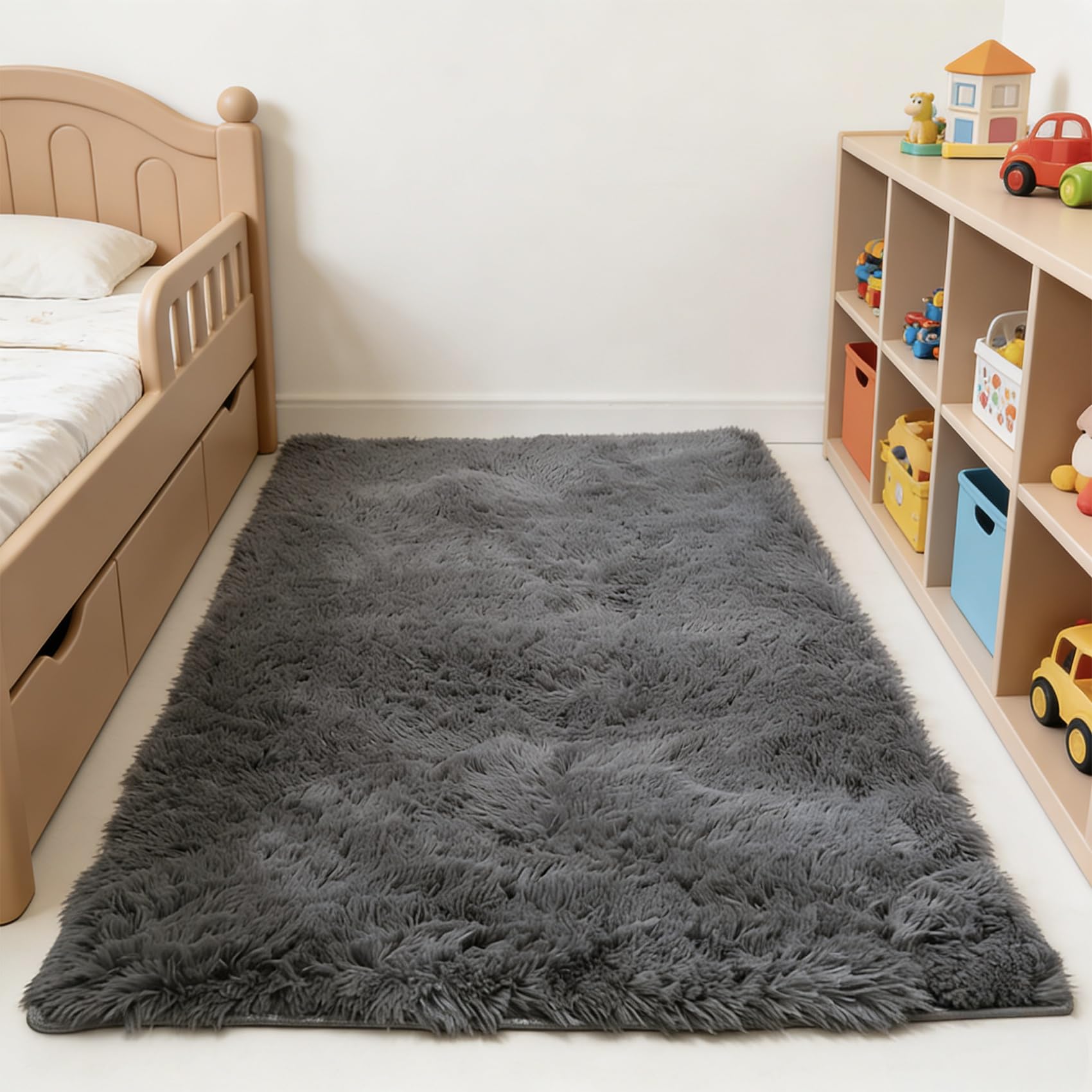 Tapis salon élégant à poils longs moderne 275x140 cm gris doux