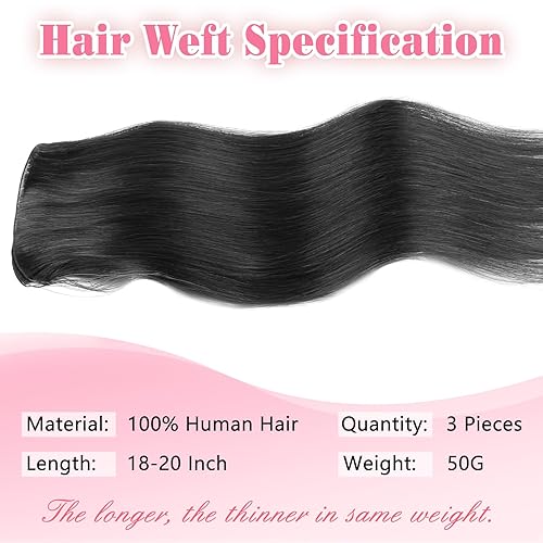 Miniatura 5 de ABH AMAZINGBEAUTY HAIR Extensiones de cabello humano Remy real para coser, atadas a mano, color negro azabache de 18 pulgadas, para mujer, 1.76 onzas