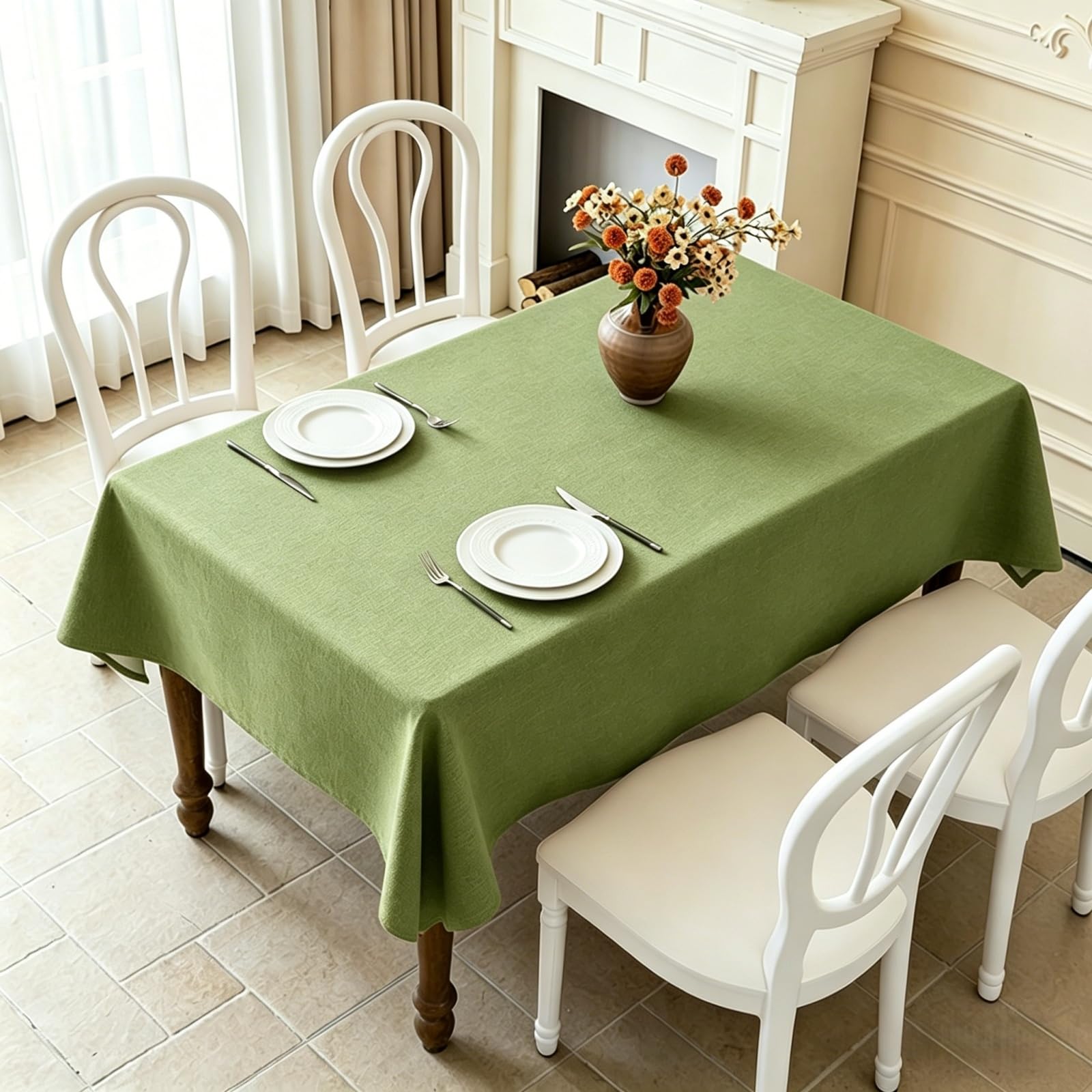 Rectangular Manteles 105 x 180 cm Impermeable y Lavable Mantel Poliéster Durabilidad y Fácil Limpieza para Comedor, Cocina, Cumpleaños, Festivos, Fiesta, Picnic, Verde