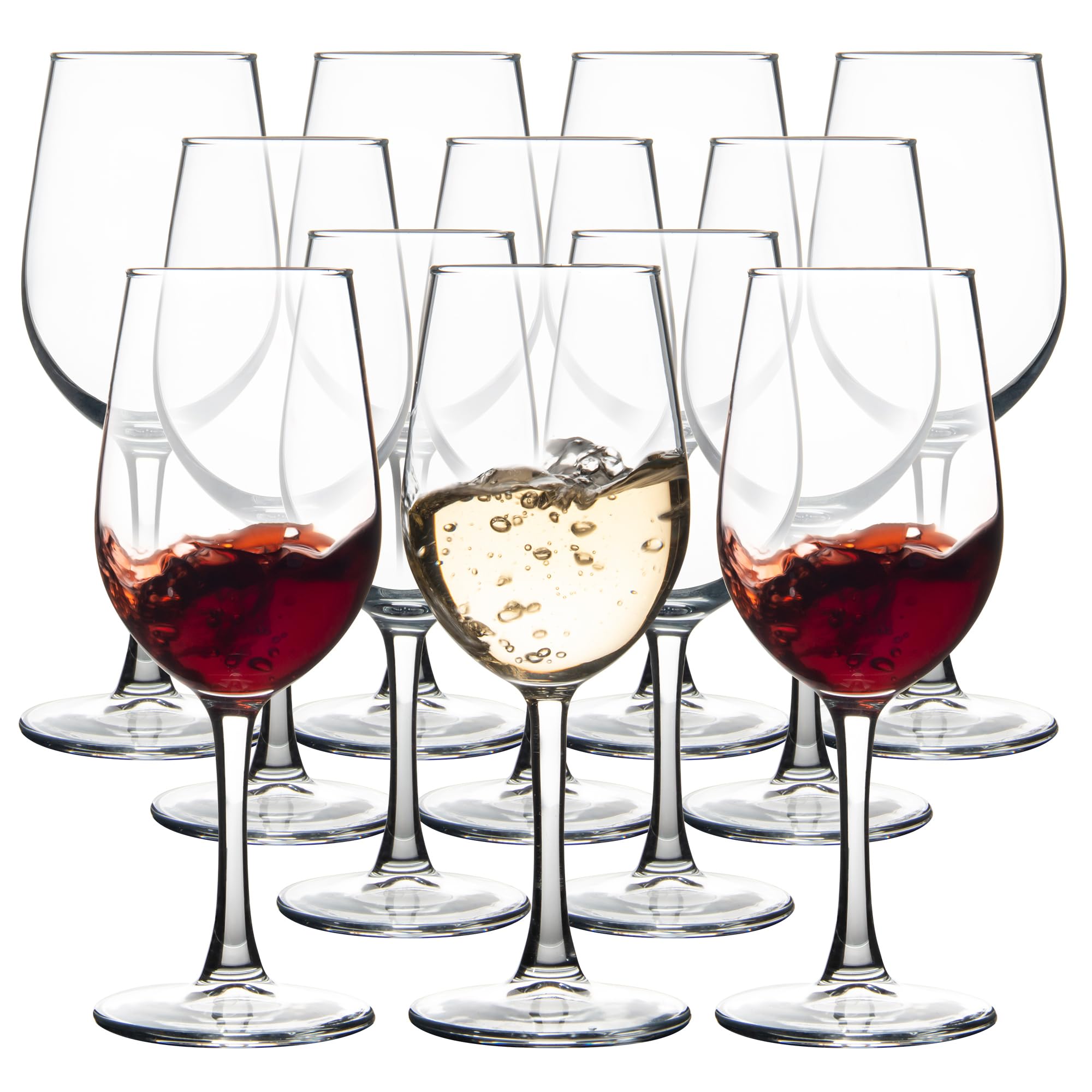 Juego de 12 copas de vino rojo y blanco de 12 onzas, copas de vino de tallo transparente para degustación de vino, bodas, cumpleaños y hogar