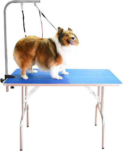 SHELANDY Mesa profesional de aseo para mascotas con correas dobles y abrazadera para perros grandes y medianos (grande (43.5 x 23.5 pulgadas)