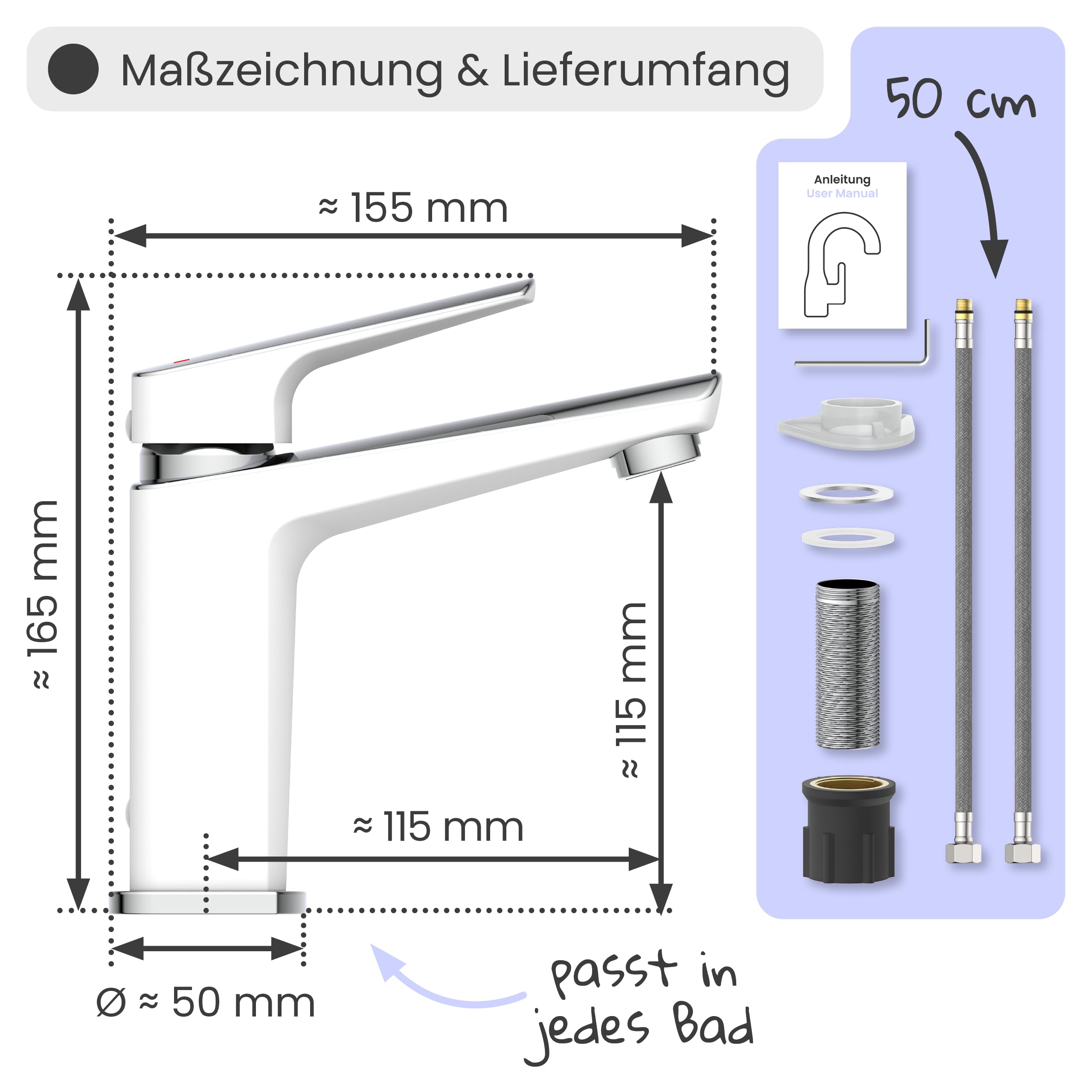 instmaier Amelie | Waschtischarmatur | Chrom Weiß | Wasserhahn für Bad | Einhebelmischer Waschbecken | Mischbatterie aus Messing