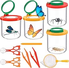 10 Stück Becherlupe Lupenbecher Set Insekten Viewer für 3-Fach und 6-Fach mit Pinzette Clip Ahle und Käscher für Outdoor Wissenschaft Natur Erkundung
