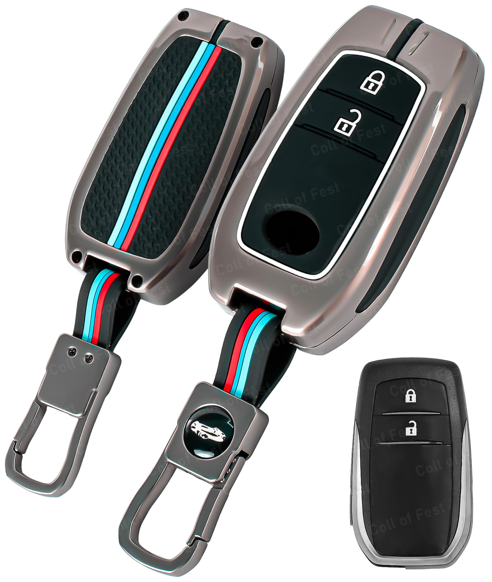 Coll of Fest Metal Silicon Key Cover Compatible for Toyota Innova Crysta, Innova HyCross, Hilux 2 Button Smart Key Cover Metal Protections Special Feature Visible in Low-Light Conditions-image-44