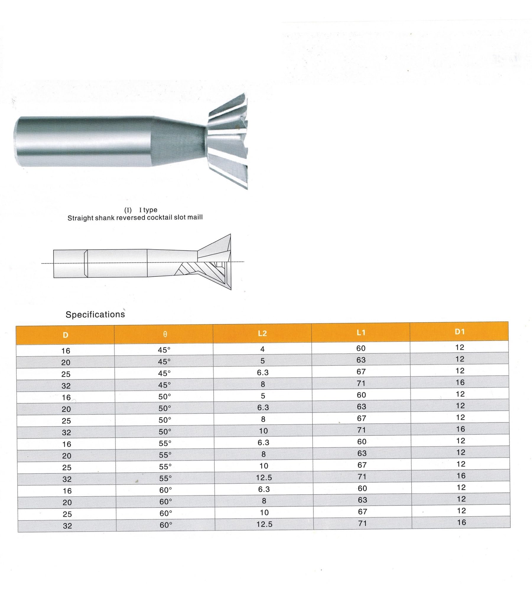 Vástago de fresa, fresa de punta, fresa de punta, Fresa de extremo de cola de milano HSS de 10-60 mm de diámetro y 45-60 grados, 1 unidad(20MM*60)