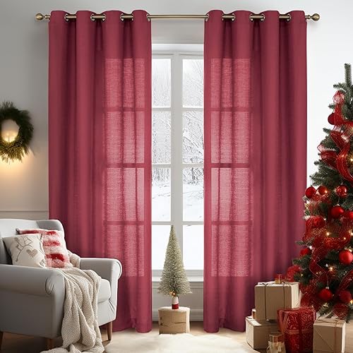 Miniatura 1 de Melodieux - Cortinas de gasa semitransparentes con ojales, para sala de estar, dormitorio