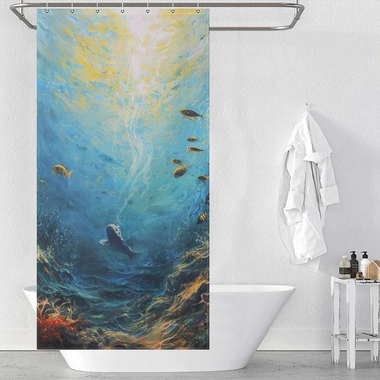 Rideau de douche lavable marine mosaic 90x180cm avec crochets de salle de bain