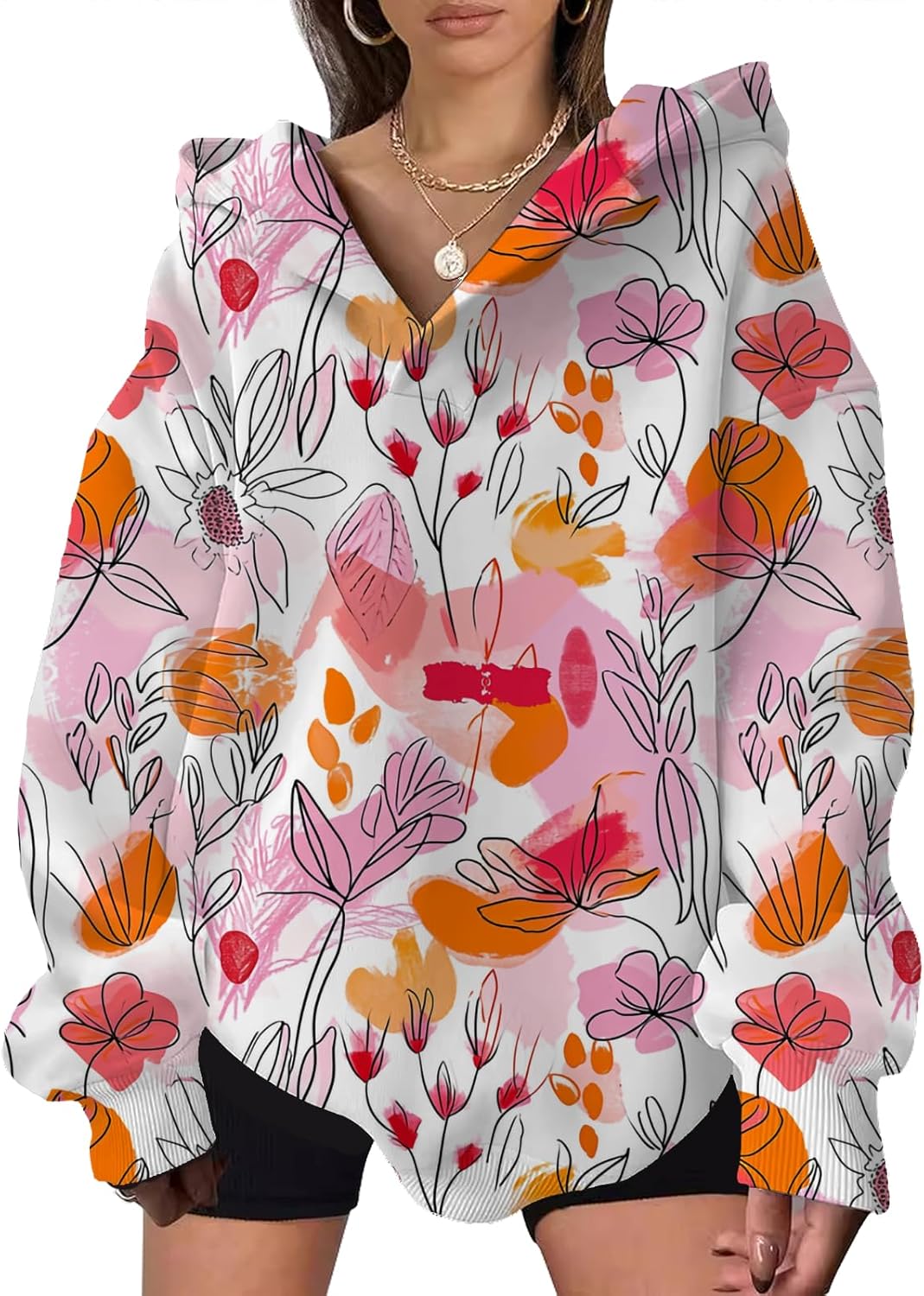 Graphic Hoodies for Women Trendy Oversized Long Sleeve Hooded Sweatshirt Comfy Workout Pullover Tops