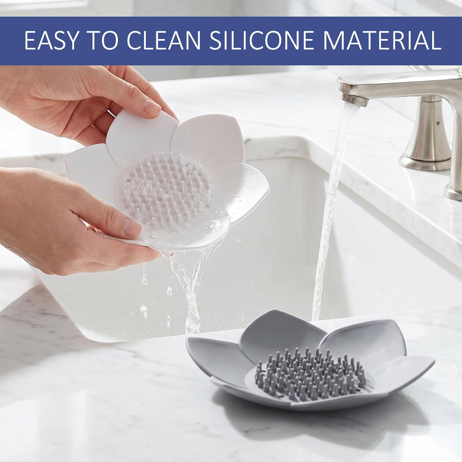 JJUNW 2 Pack Silicone Soap Holder with Self Draining, Lotus Shower Steamer Trays Soap Dish for Shower Sink Bathtub - Non-Slip Bar Soap Saver Extend Soap Life