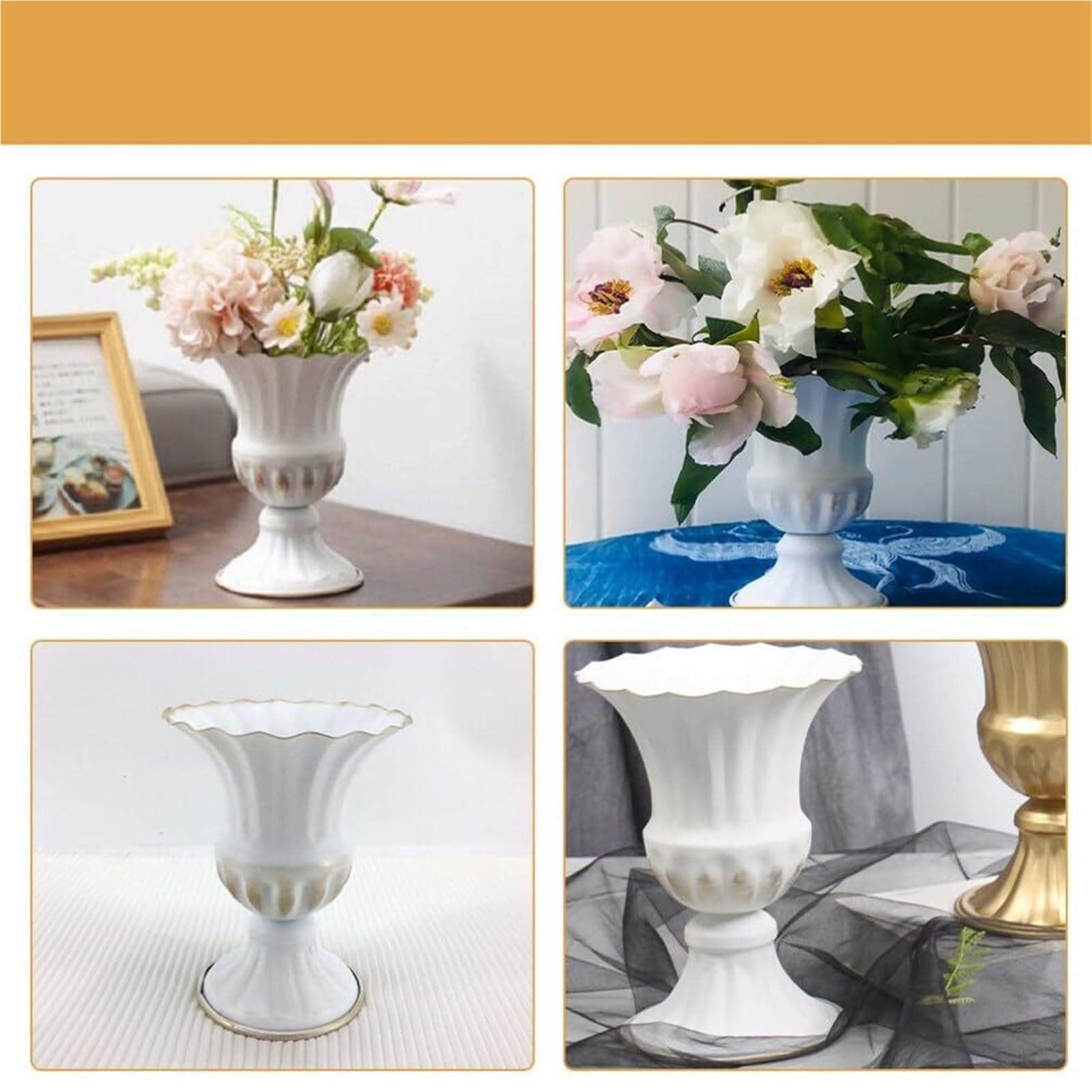 Arredamento moderno in stile rustico Vaso in metallo stile rustico Centrotavola for matrimonio a tromba Decorazione da tavolo Regali per le coppie(White)